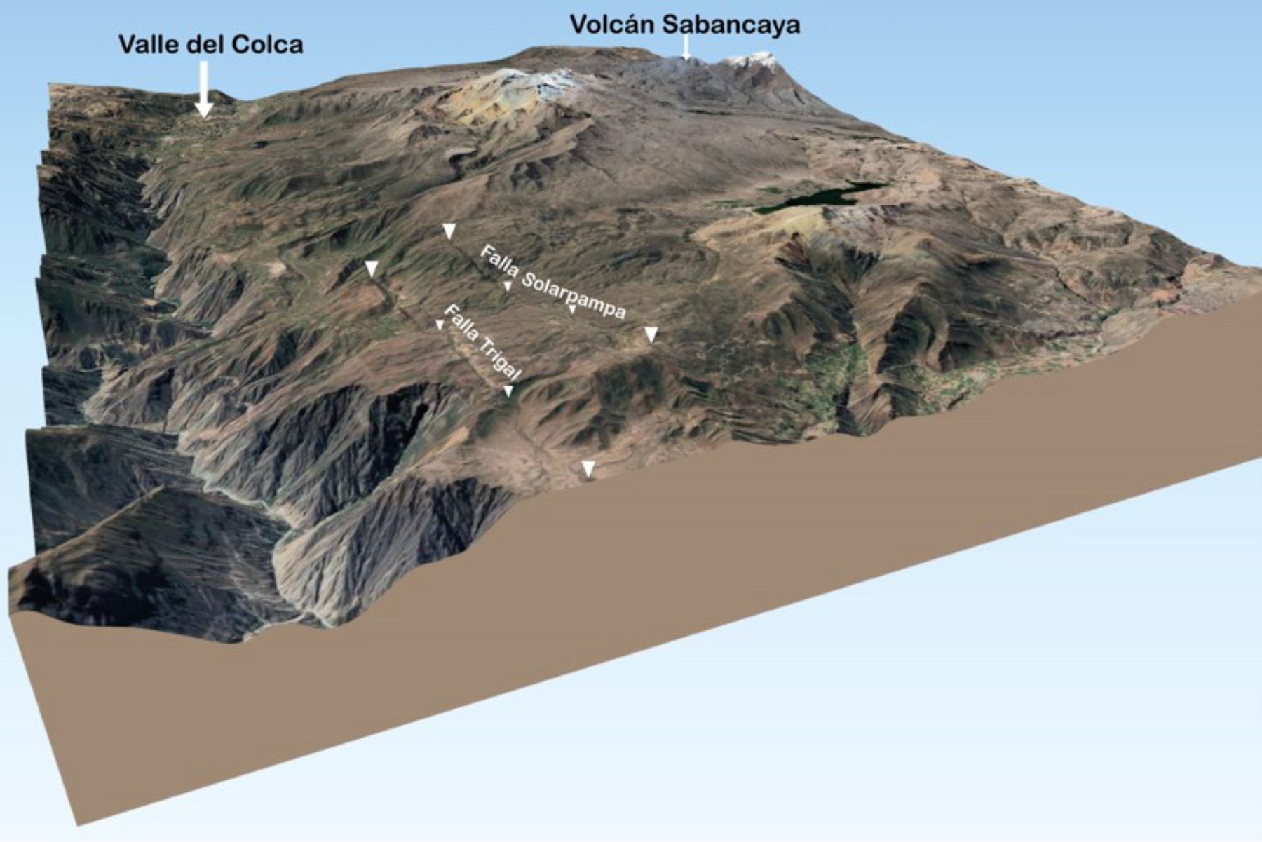 Trigal y Solarpampa son las fallas geológicas activas identificadas por especialistas del Ingemmet en las inmediaciones del volcán Sabancaya y el valle del Colca.