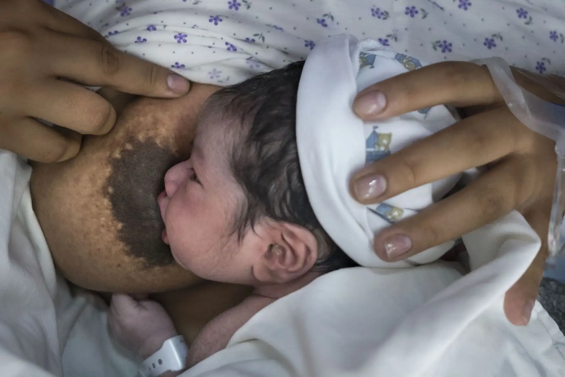 Un recién nacido succiona calostro del seno de su madre en el Instituto Nacional Materno Perinatal. esta sustancia es considerada la primera vacuna, debido a la alta composición de células vivas y defensas que contiene. Tiene elementos nutricionales, pero lo más importante es su dimensión inmunológica. Es producida por la madre hasta el tercer o cuarto día después del parto.Foto: ANDINA/Miguel Mejía Castro