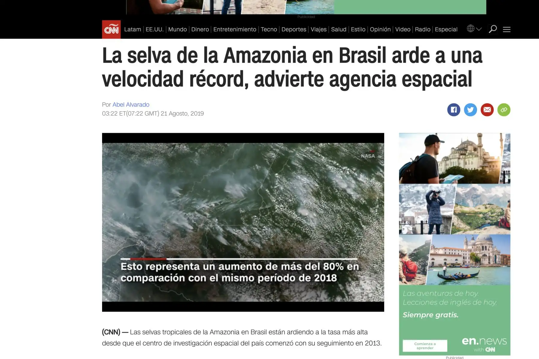 Importantes medios de comunicación informan sobre el incendio en la Amazonia.Foto:Internet medios