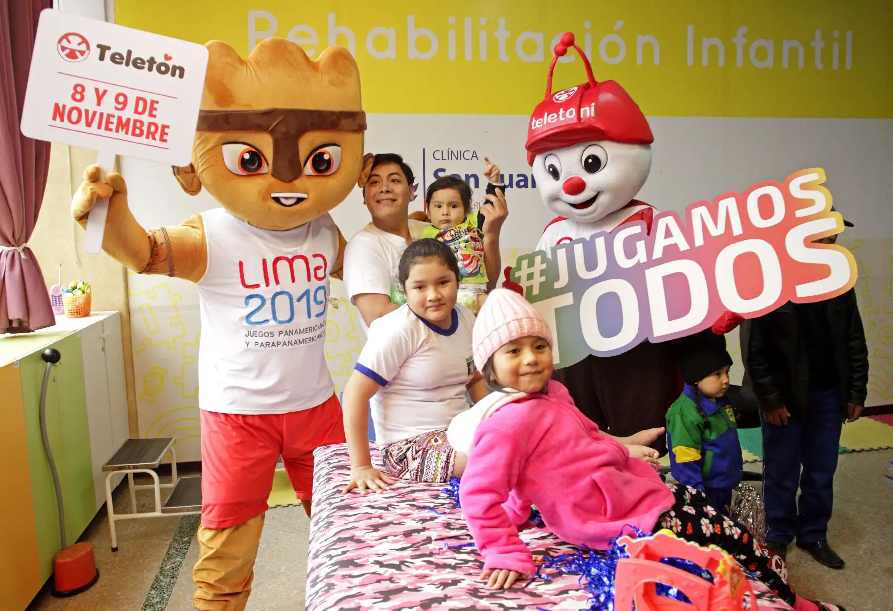 Milco la mascota oficial de los Juegos Parapanamericanos Lima 2019, visito a los niños del Hospital  San Juan de Dios. Foto:ANDINA/ LIMA 2019