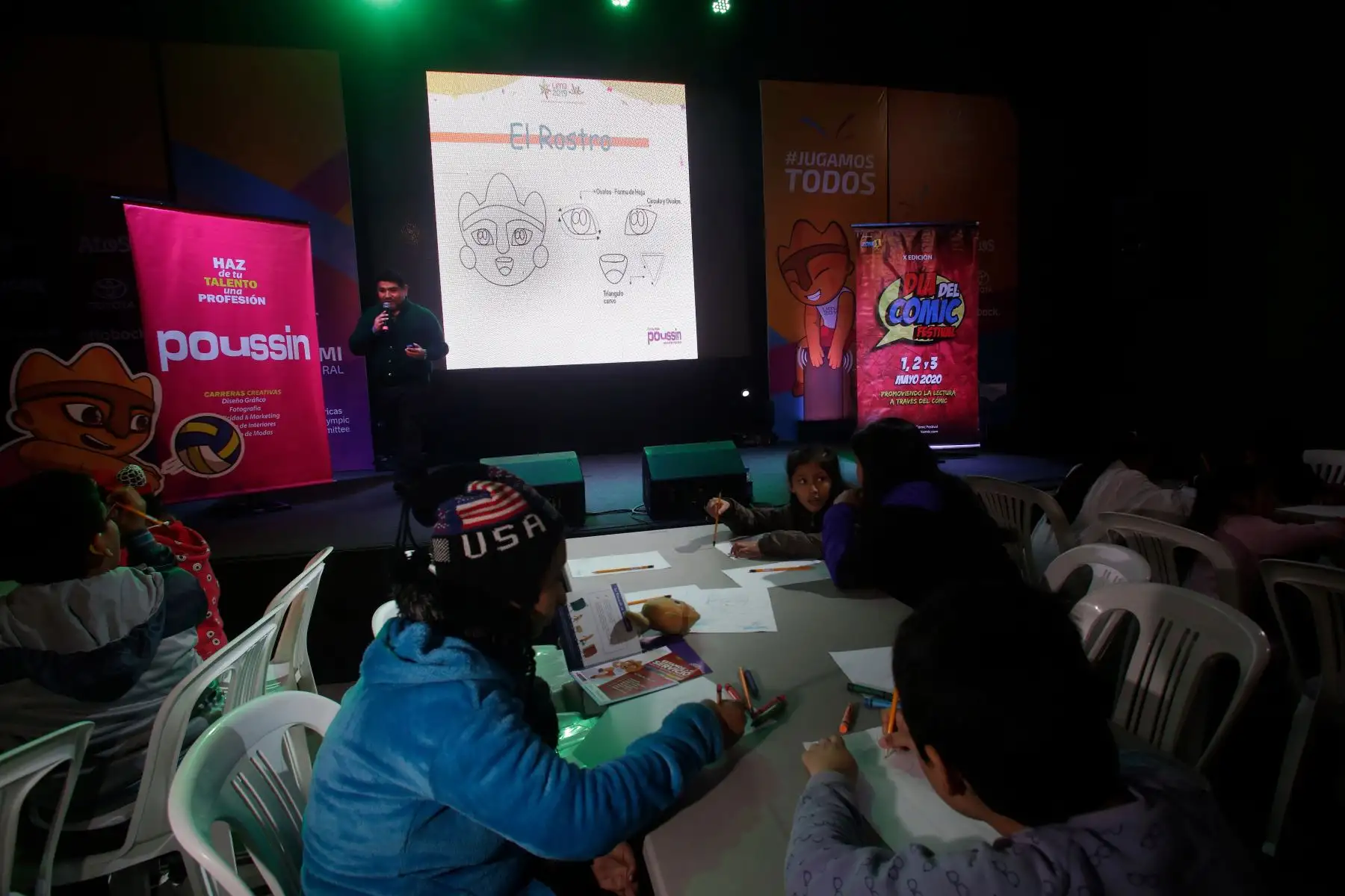 Niños y niñas  se inspiran en la mascota oficial de Lima 2019 "Milco " para crear Comics.
Foto: Lima 2019
