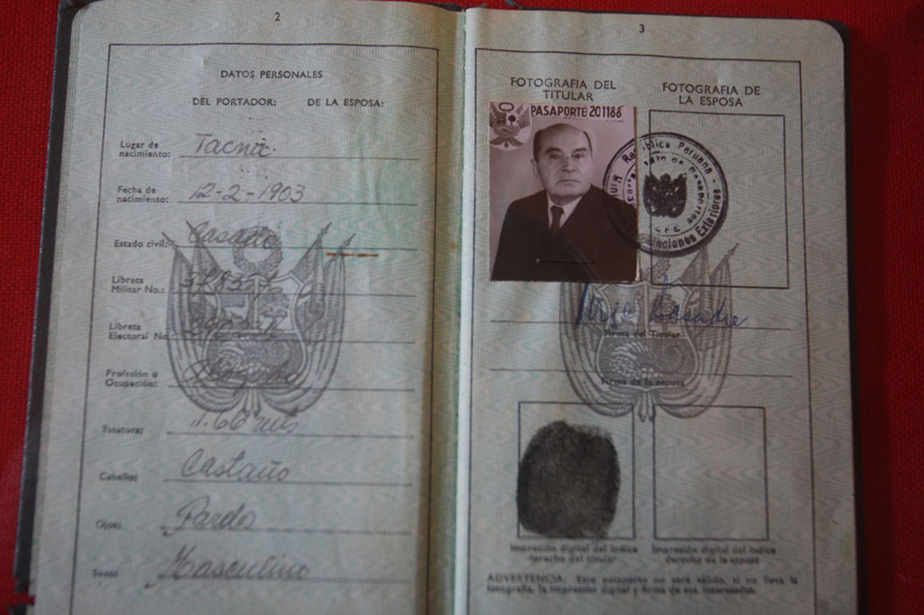 Pasaporte del historiado Jorge Basadre. Foto: Casa Museo Jorge Basadre.