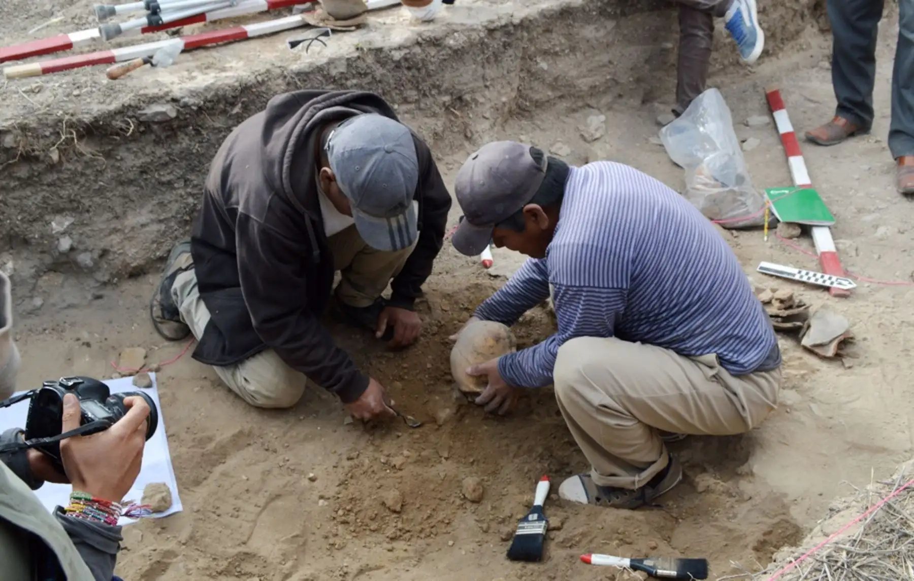 Un equipo de arqueólogos de la Universidad de Harvard y la Universidad Nacional Mayor de San Marcos, hallaron restos óseos de un antiguo poblador de la cultura Caxamarca, que habitó hace 1,500 años (Periodo Cajamarca Medio) en el sector Isconconga, ubicado a 7 kilómetros de la ciudad de Cajamarca. Foto: ANDINA/Eduard Lozano