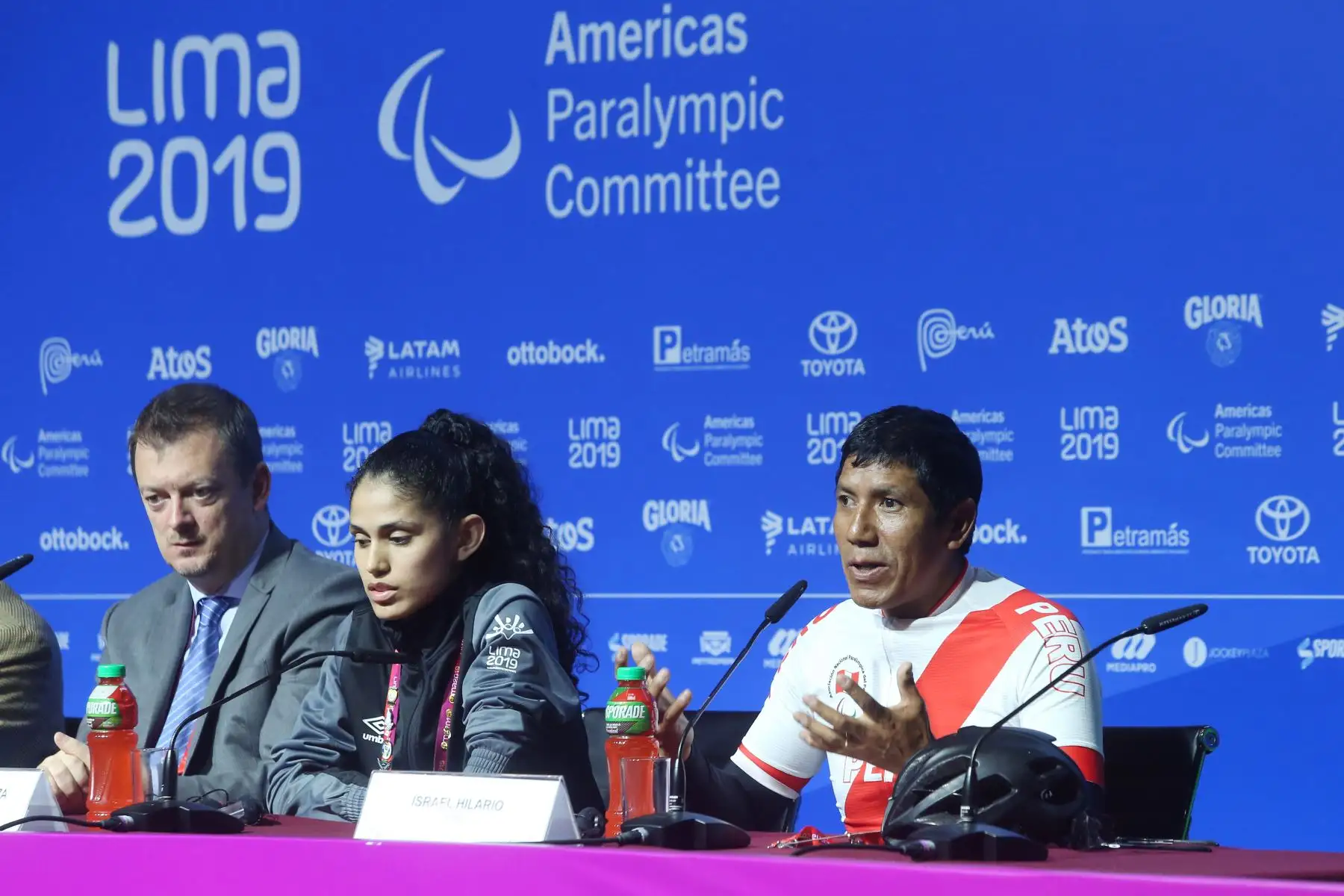 Conferencia de prensa sobre el cierre de la competencia de los Juegos Parapanamericanos Lima 2019. Acompañan en la conferencia:  Andrew Parsons; Israel Hilario ,  ganador el oro en Para Ciclismo y Angélica Espinoza , ganadora en oro en  Taekwondo.
Foto: ANDINA / Eddy Ramos