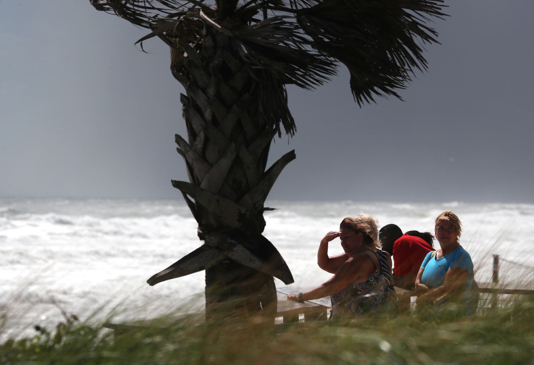 Personas contemplan el Océano Atlántico a medida que se acerca el huracán Dorian en Ormond Beach, Florida. Foto: AFP