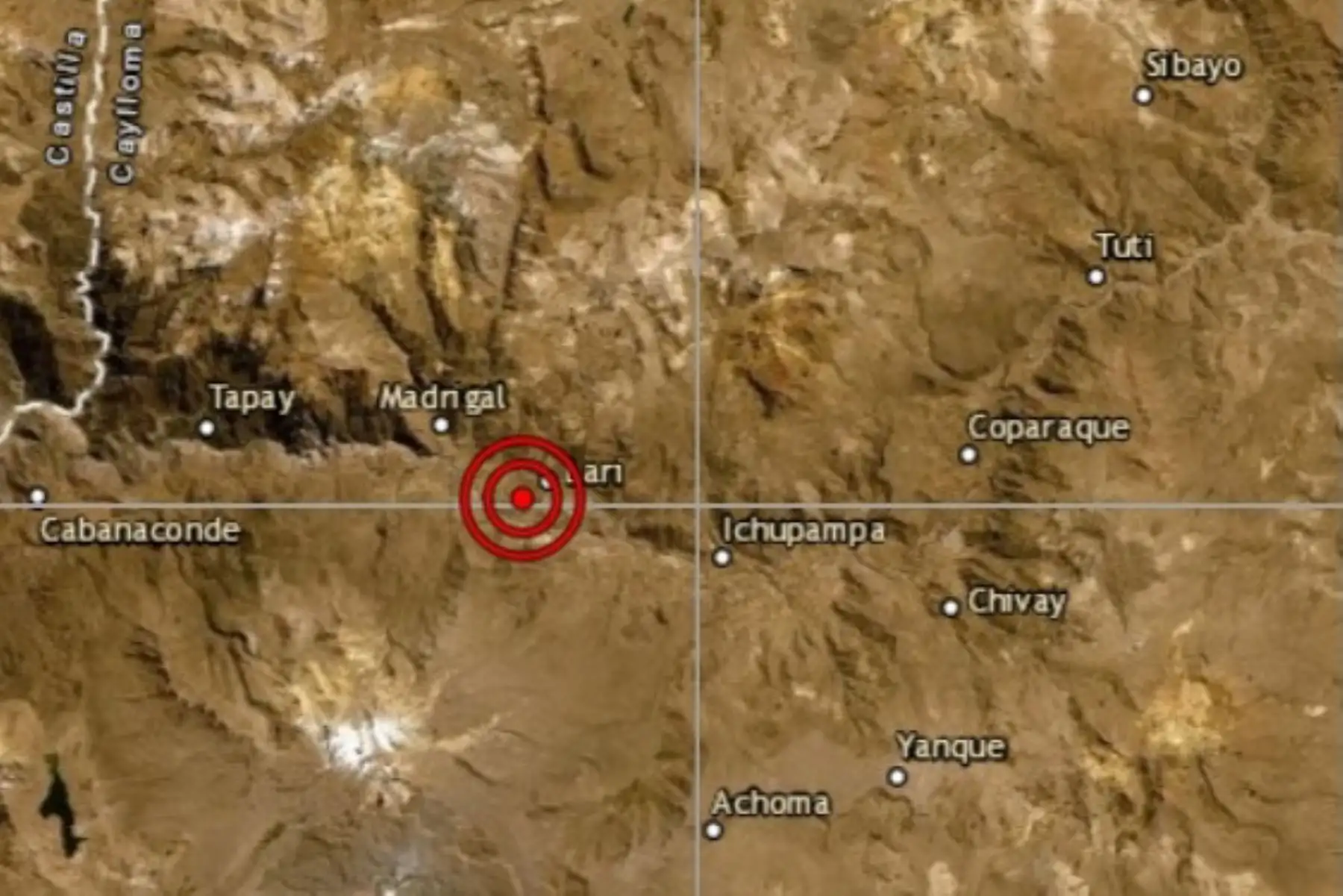 Epicentro del sismo de magnitud 4.0 se ubicó cerca de la localidad de Madrigal, provincia de Caylloma, en Arequipa. ANDINA/Difusión