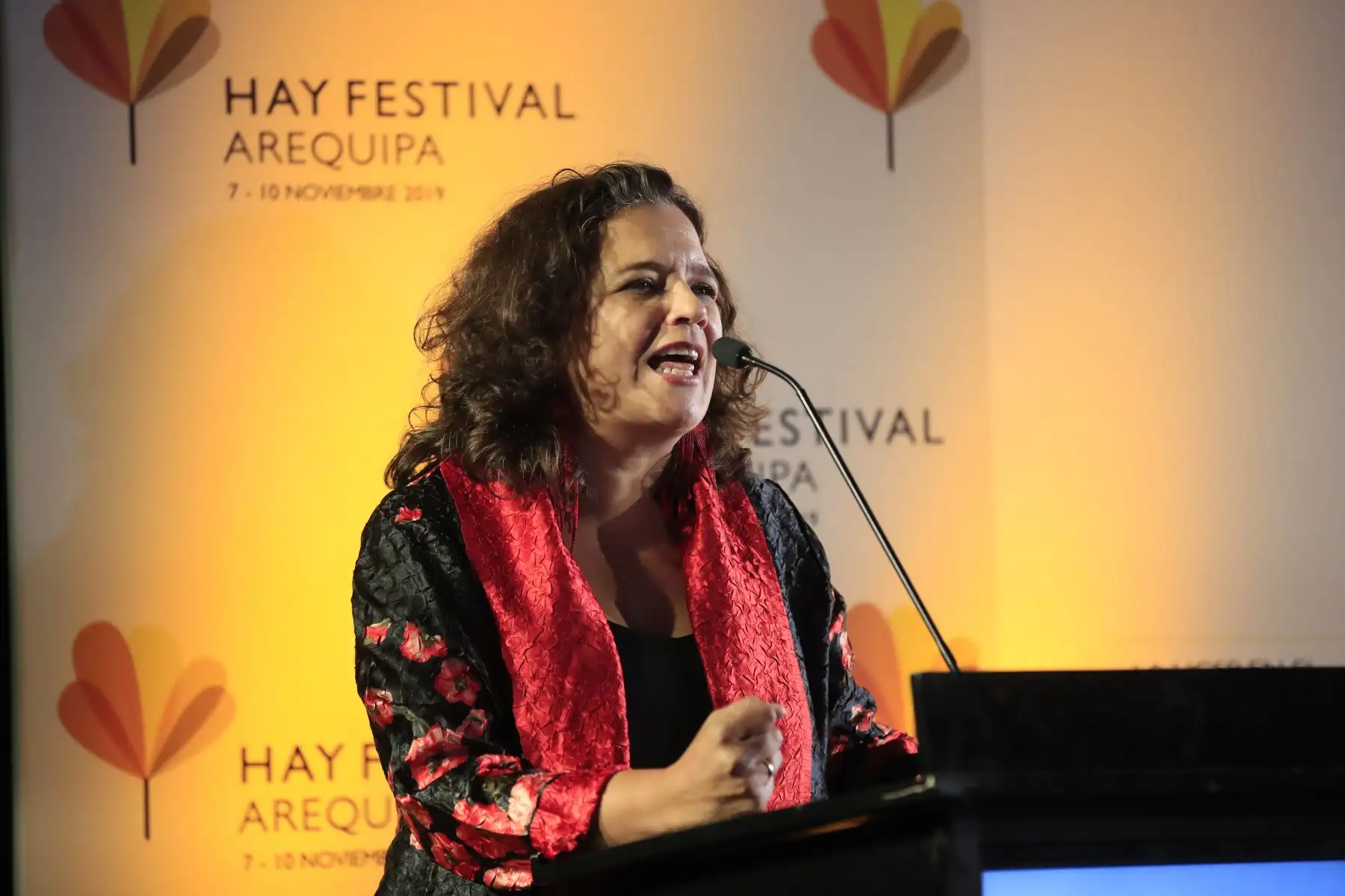Cristina Fuentes, durante el lanzamiento del Hay Festival.

Foto: Andina/Juan Carlos Guzman Negrini