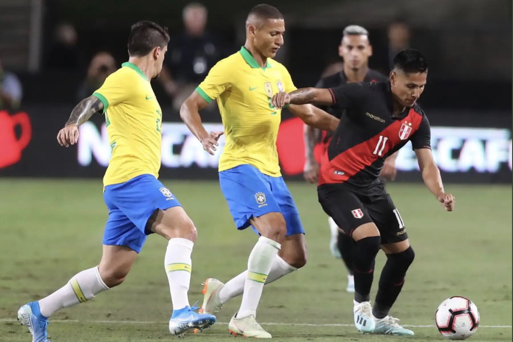 Perú empata 0-0 con Brasil en partido internacional de la Copa de Campeones 2019, en Los Ángeles Memorial Sports Arena.Foto:ANDINA/FPF