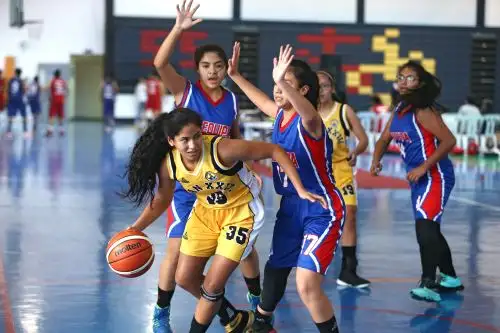 Colegio Juan XXXIII de Lima debuta con categórica victoria en básquet. Venció por 40 a 19 al sexteto de la I.E. Padre Damián de Arequipa. ANDINA/Vidal Tarqui