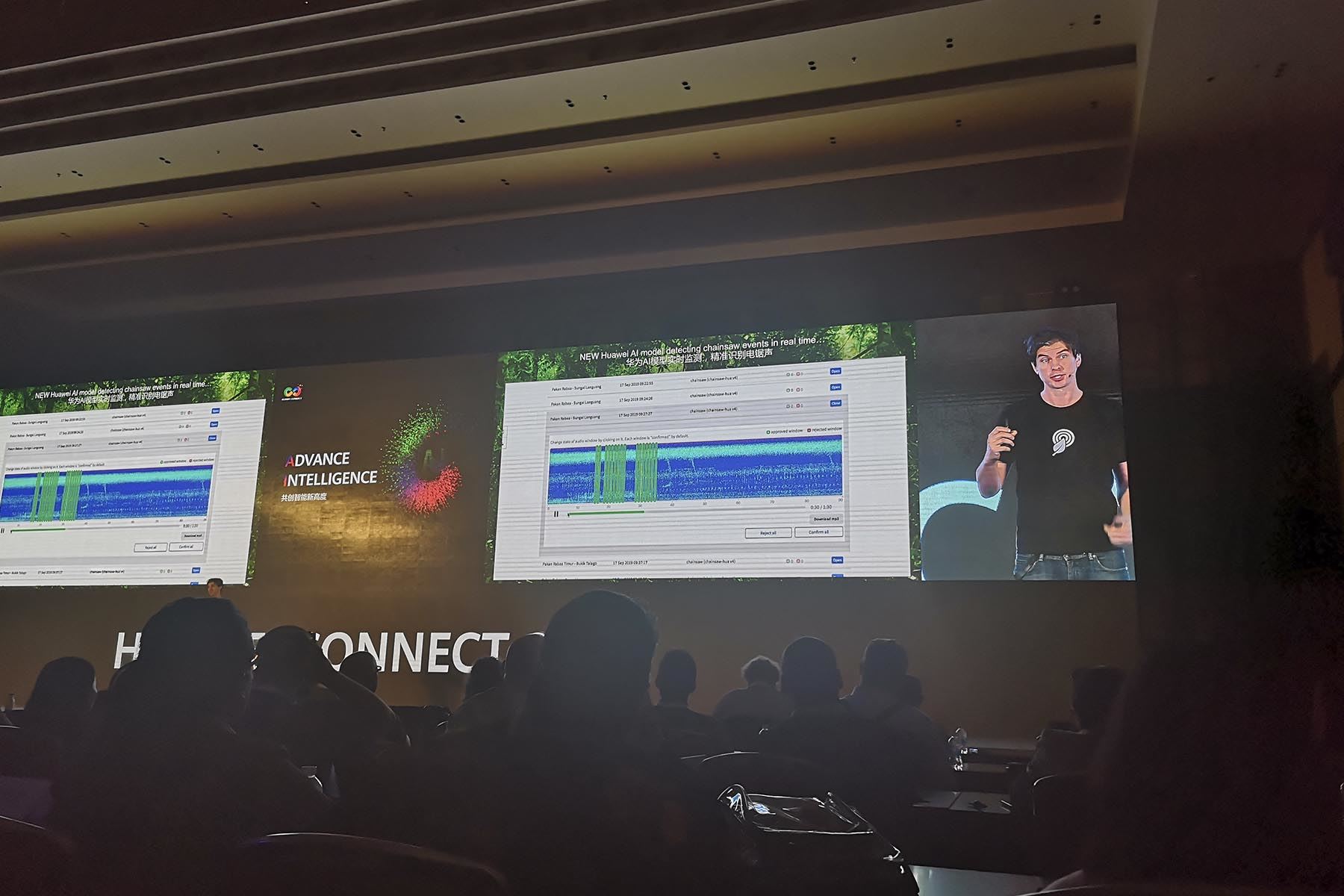 Topher White, fundador y CEO de Rainforest Connect, explicó en el Huawei Connect cómo la tecnología ayuda a la prevención de la tala ilegal.