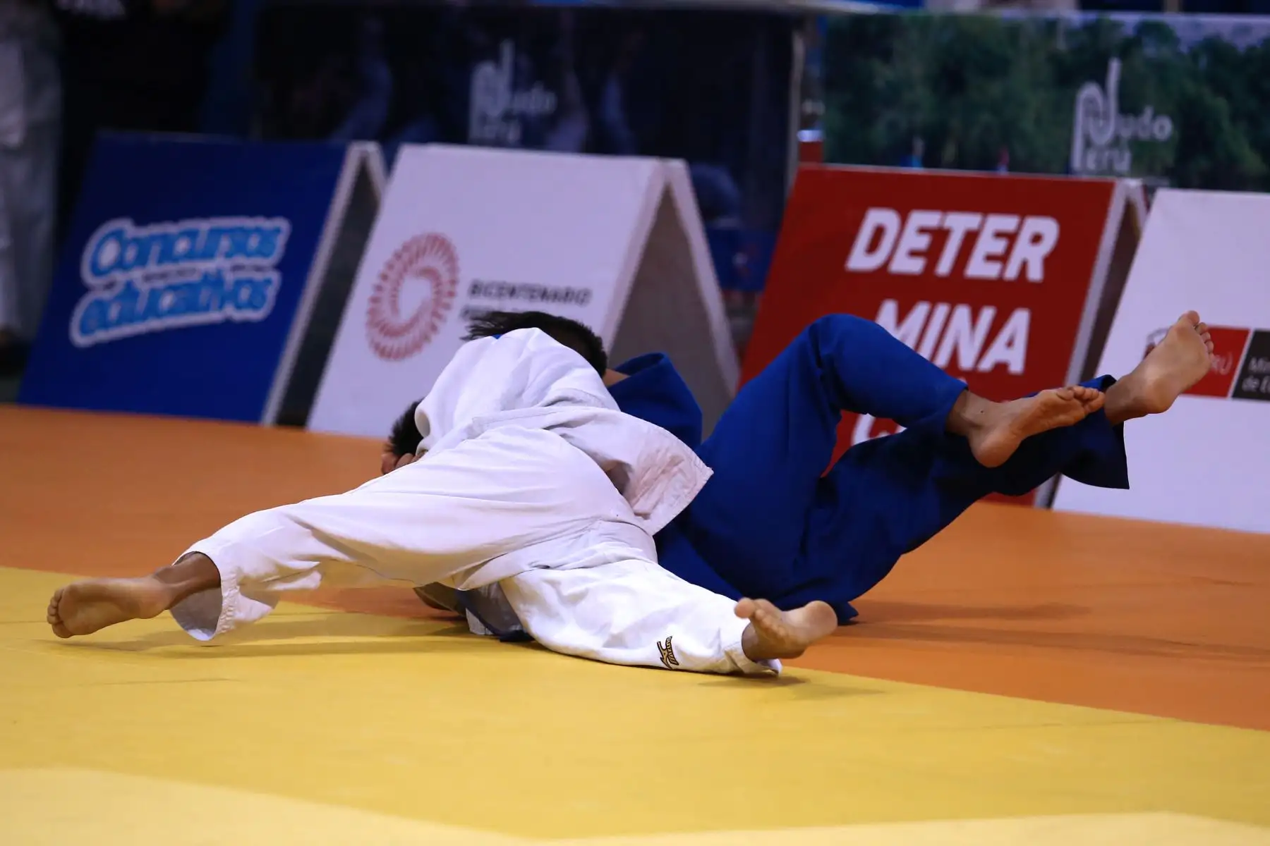 Gilary Flores Montalvo del Colegio de Arequipa disputa la pelea de Judo con Shirley Martinez Enriquez del Colegio de Ayacucho por  los Juegos Deportivos Escolares Nacionales en Coliseo Manuel Bonilla de Miraflores. Foto: ANDINA/Vidal Tarqui