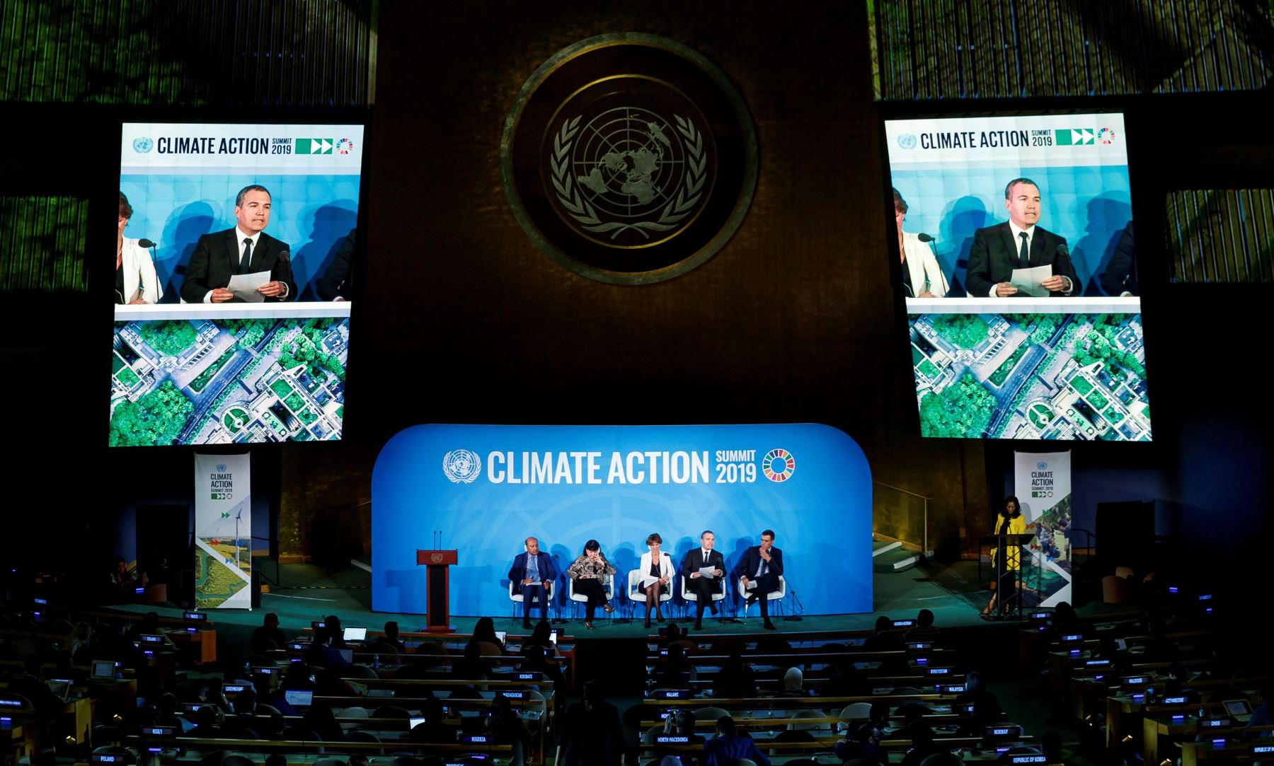 El primer ministro de Perú, Salvador Del Solar, participa en un panel durante la Cumbre de Acción Climática 2019 que se celebra antes del Debate General de la Asamblea General de las Naciones Unidas en las Naciones Unidas Sede de las Naciones Unidas en Nueva York.Foto: AFP