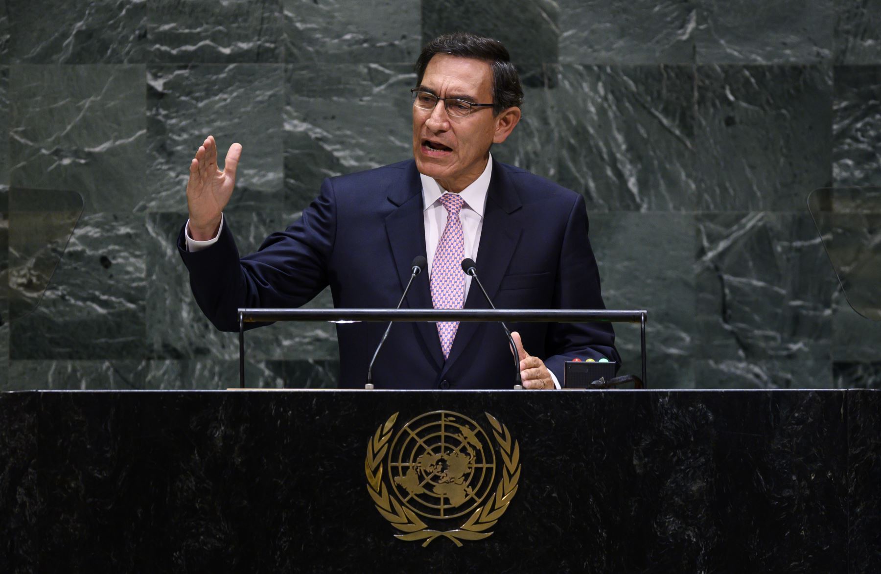 El presidente de Perú, Martin Vizcarra Cornejo, participa en la 74a sesión de la Asamblea General de las Naciones Unidas  en la ciudad de Nueva York. Foto: AFP