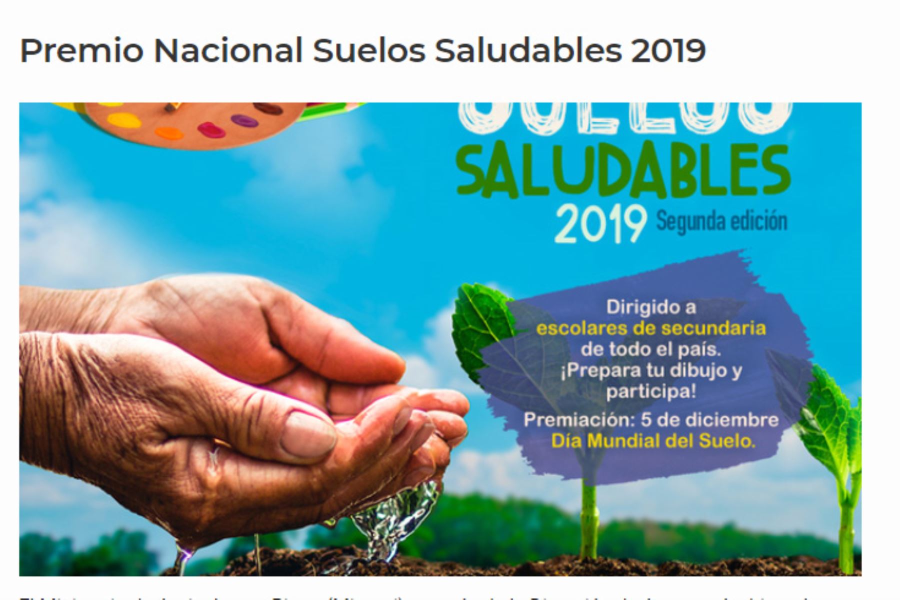 Ministerio de Agricultura convoca a escolares de secundaria a participar del Premio Nacional Suelos Saludables 2019.
