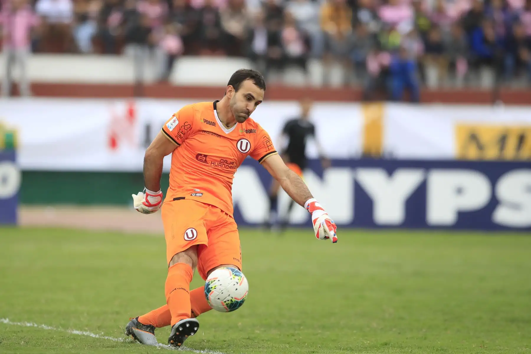 Jose Carvalho despeja el balón durante el encuentro ante el Sport Boys en el estadio Miguel Grau del Callao.


Foto: Andina/Juan Carlos Guzmán Negrini