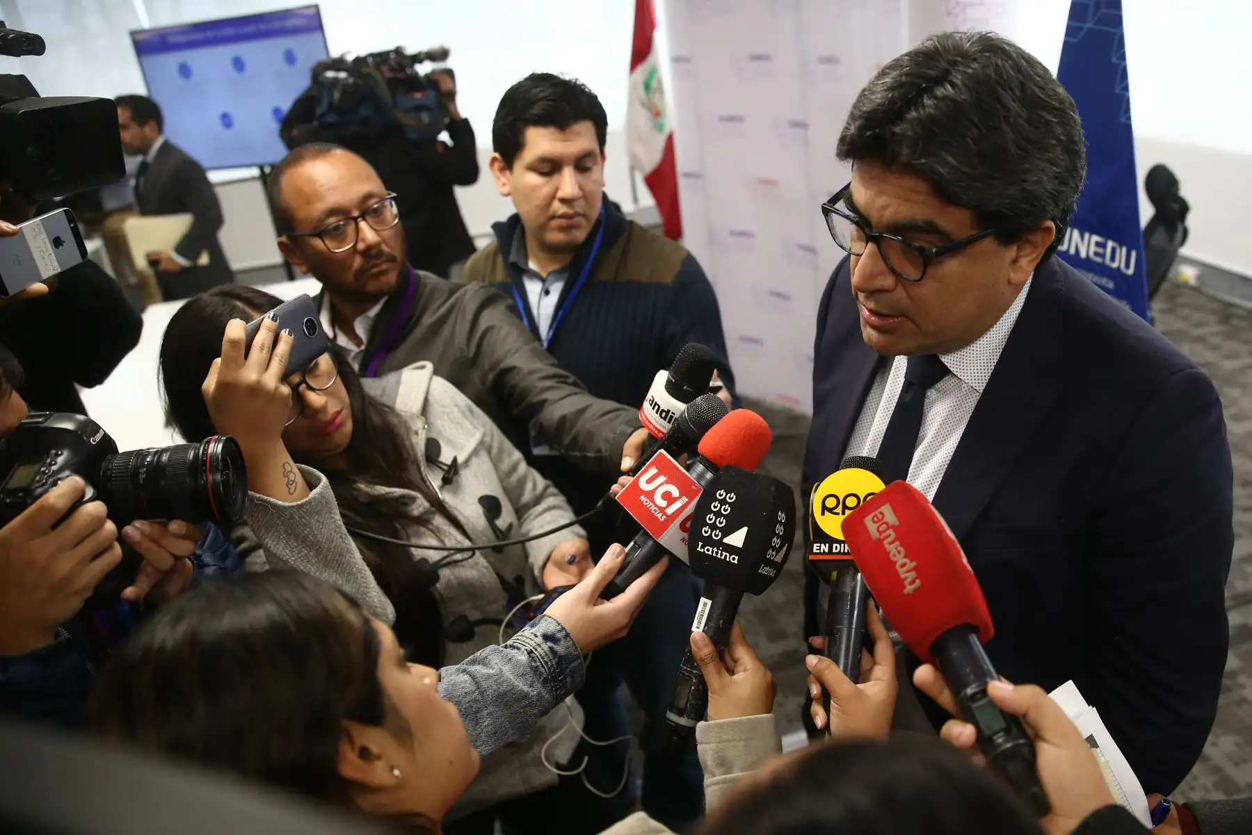 Conferencia de prensa del jefe de la Sunedu, Martín Benavides. Foto: ANDINA/Vidal Tarqui