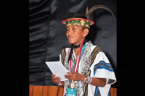 Renson Yen Miguel Mariños, un niño del pueblo yanesha de Oxapampa, región Pasco, se convirtió en el presidente del Parlamento del Tinkuy 2019. Foto: ANDINA/Difusión