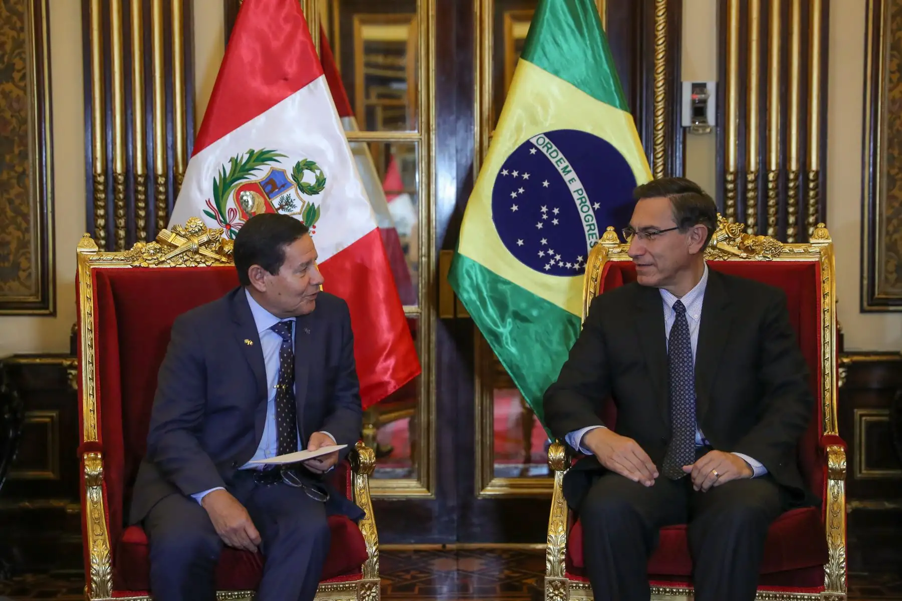 Jefe de Estado, Martín Vizcarra recibe visita oficial del Vicepresidente de Brasil, Hamilton Mourão.Foto: ANDINA/Prensa Presidencia