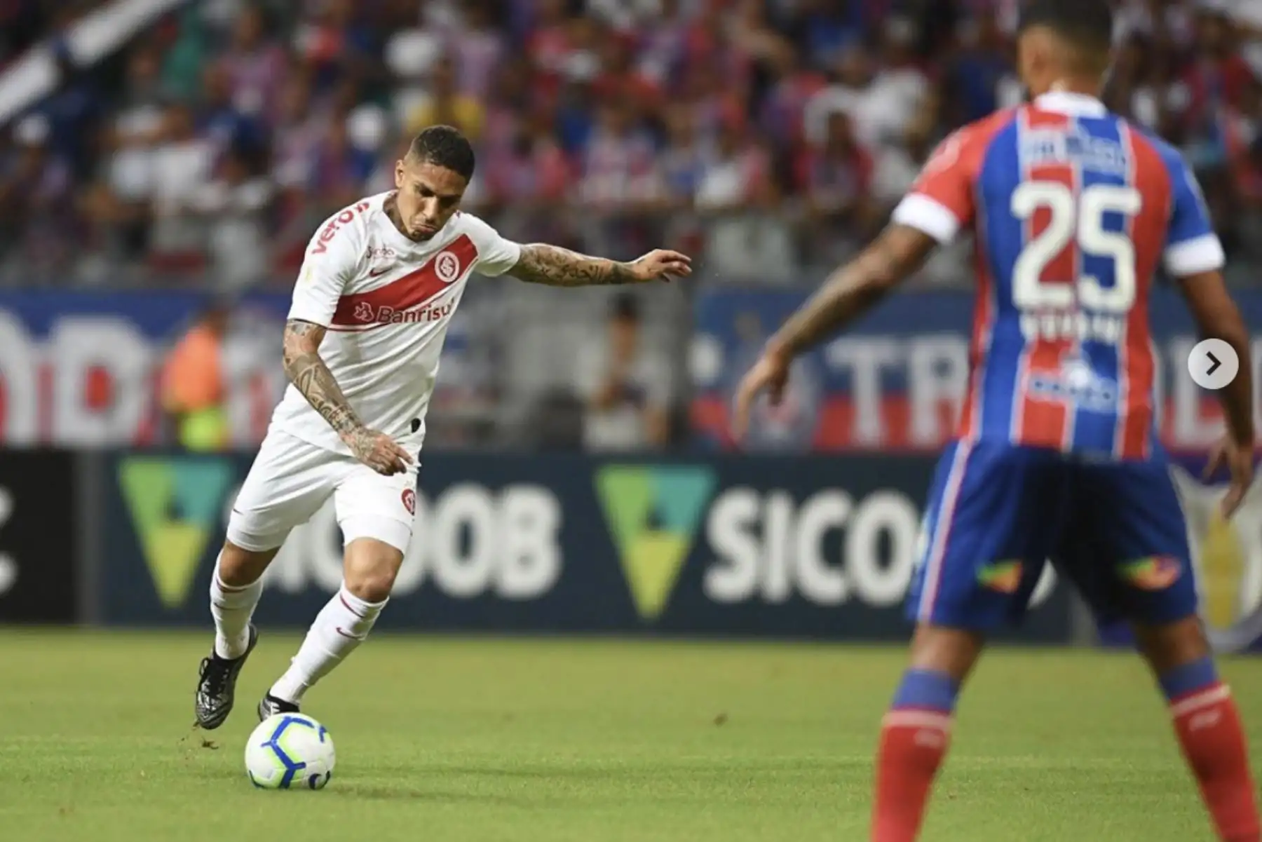 El delantero peruano Paolo Guerrero volvió a anotar en un torneo oficial y logró con ello cortar una racha de nueve partidos sin anotar. El ariete marcó dos goles en el encuentro de Internacional de Porto Alegre y Bahía por el Brasileirao. Foto:Twiter SC Internacional