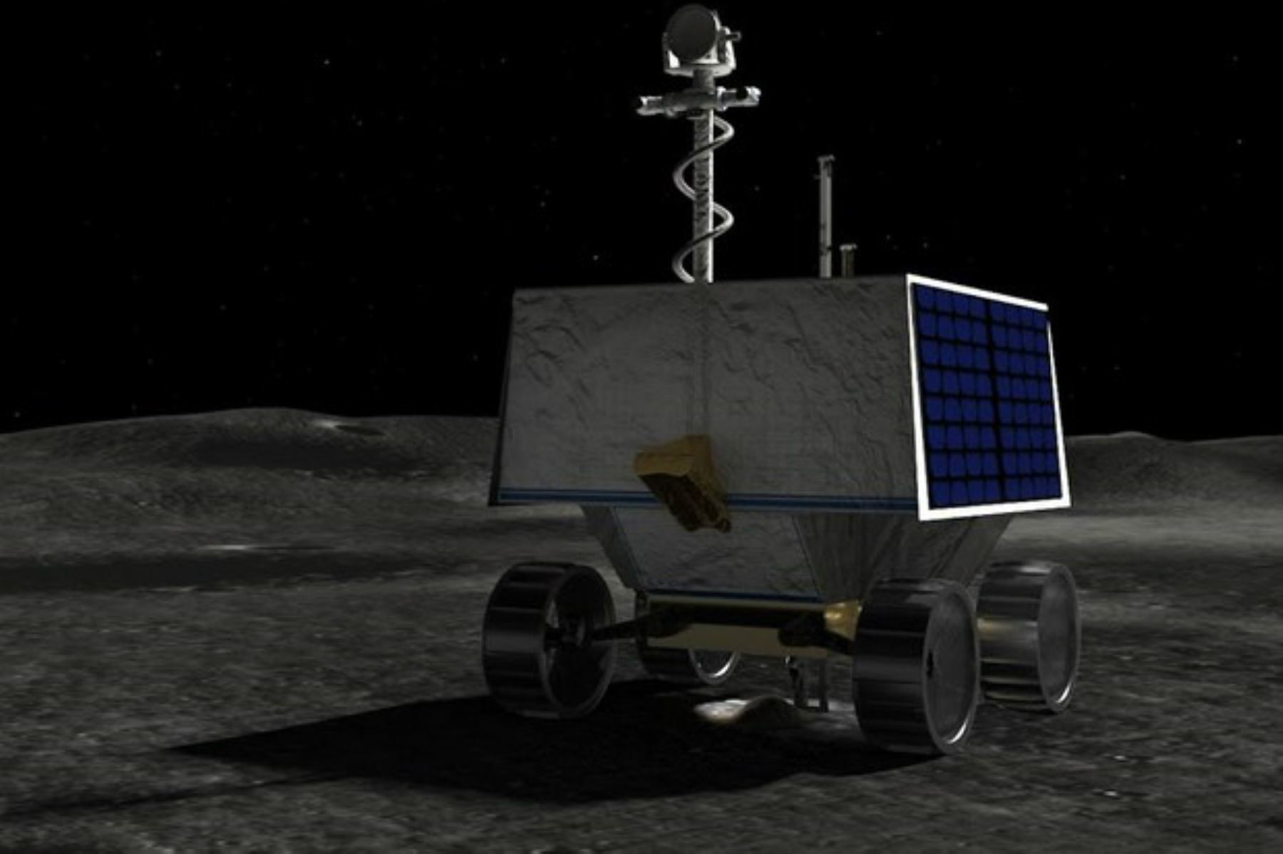 El Vehículo de exploración polar para investigación de volátiles, o VIPER, es un robot móvil que deambulará por el polo sur de la Luna en busca de agua helada.  Imagen: NASA Ames/Daniel Rutter.