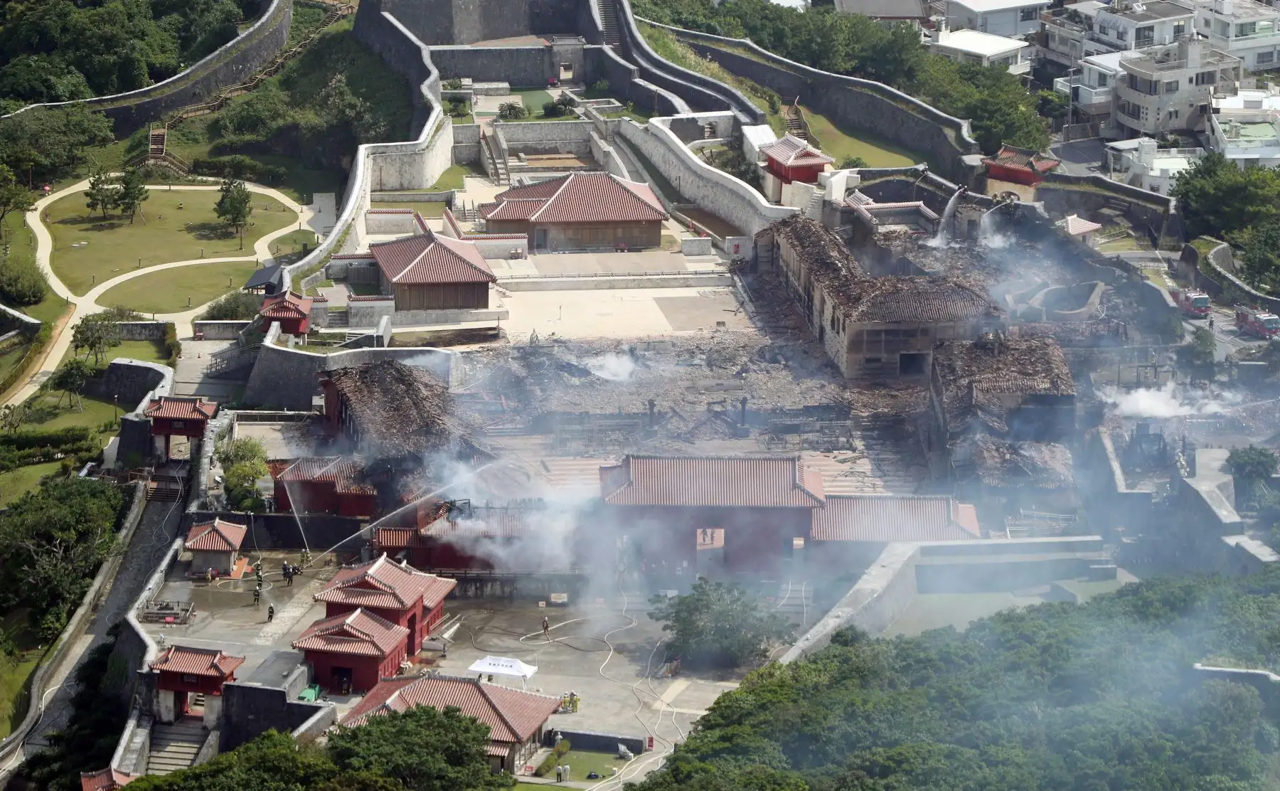 El castillo de Shuri, ubicado en el archipiélago de Okinawa, en Japón, fue destruído por el fuego. En el año 2000 fue declarado Patrimonio de la Huminidad y está protegido por la Unesco. Foto: EFE