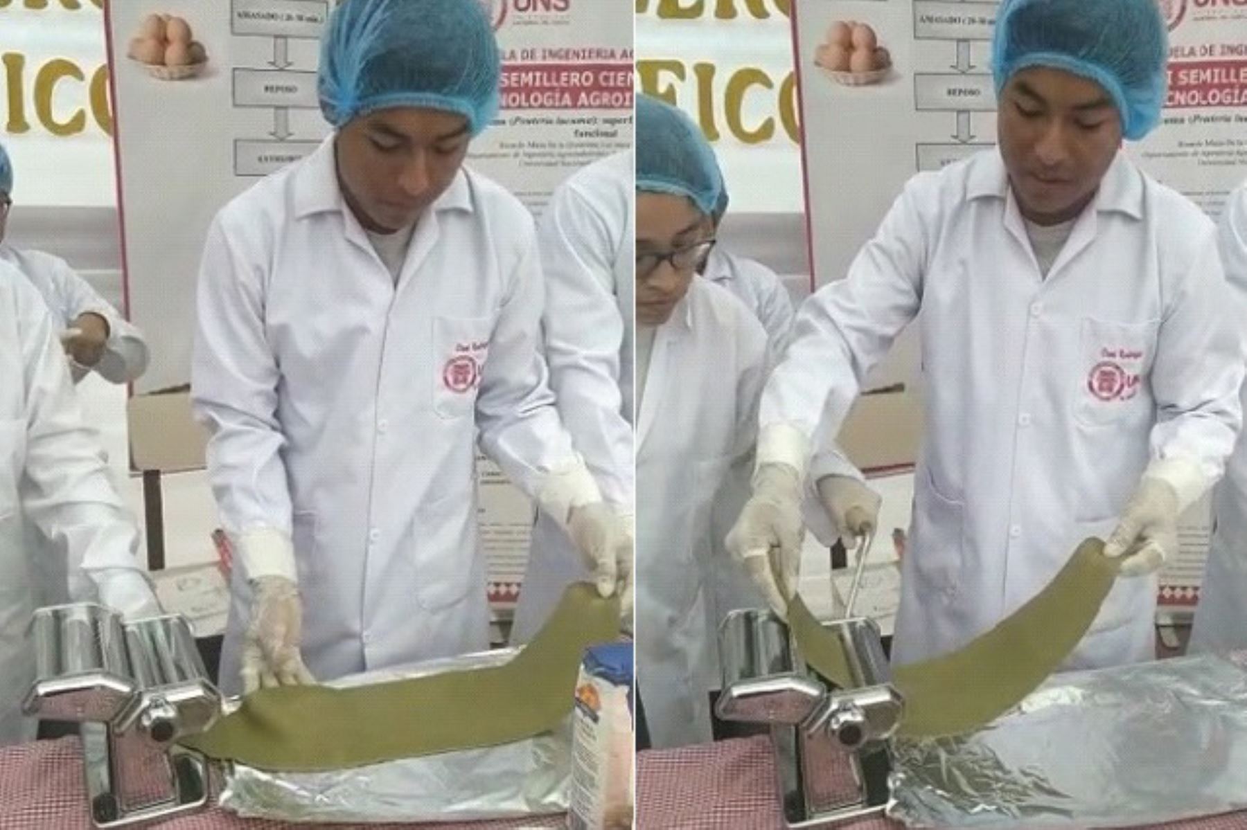 Estudiantes de la Universidad Nacional del Santa elaboran “fettuccine” de harina de coca y camote para combatir la anemia infantil.