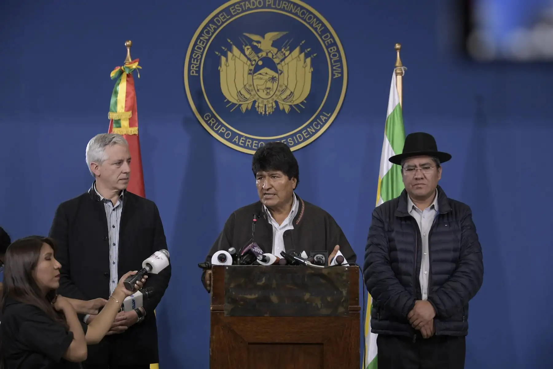 En conferencia de prensa, el presidente Evo Morales convoca a nuevas elecciones en Bolivia.
Foto: Agencia Boliviana de Información