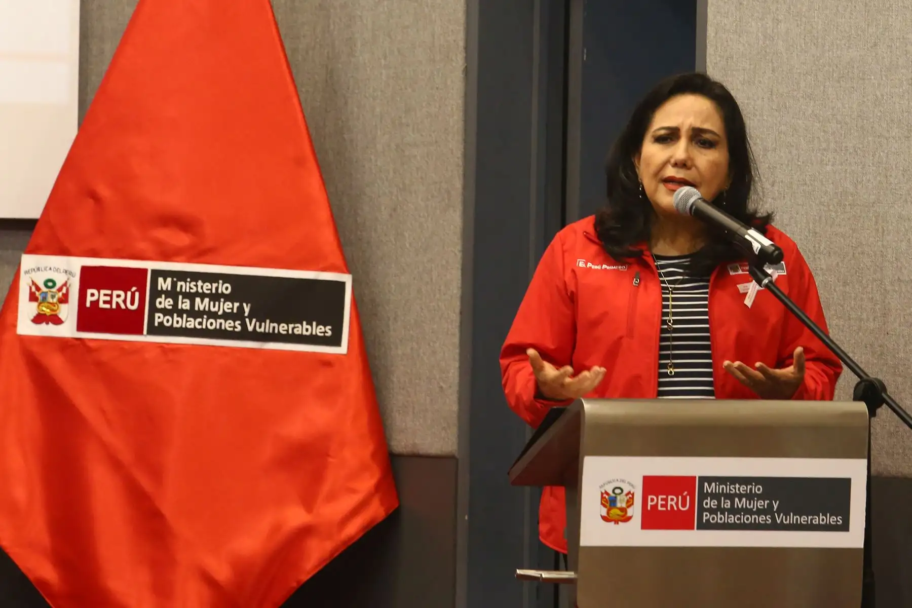 La ministra de la mujer Gloria Montenegro, acompañada de las ministras de trabajo Silvia Caceres y salud Zulema Tomás, inician la campaña "Violencia disfrazada de amor" en el día mundial de la lucha contra la violencia de la  mujer. Foto:ANDINA/Héctor Vinces