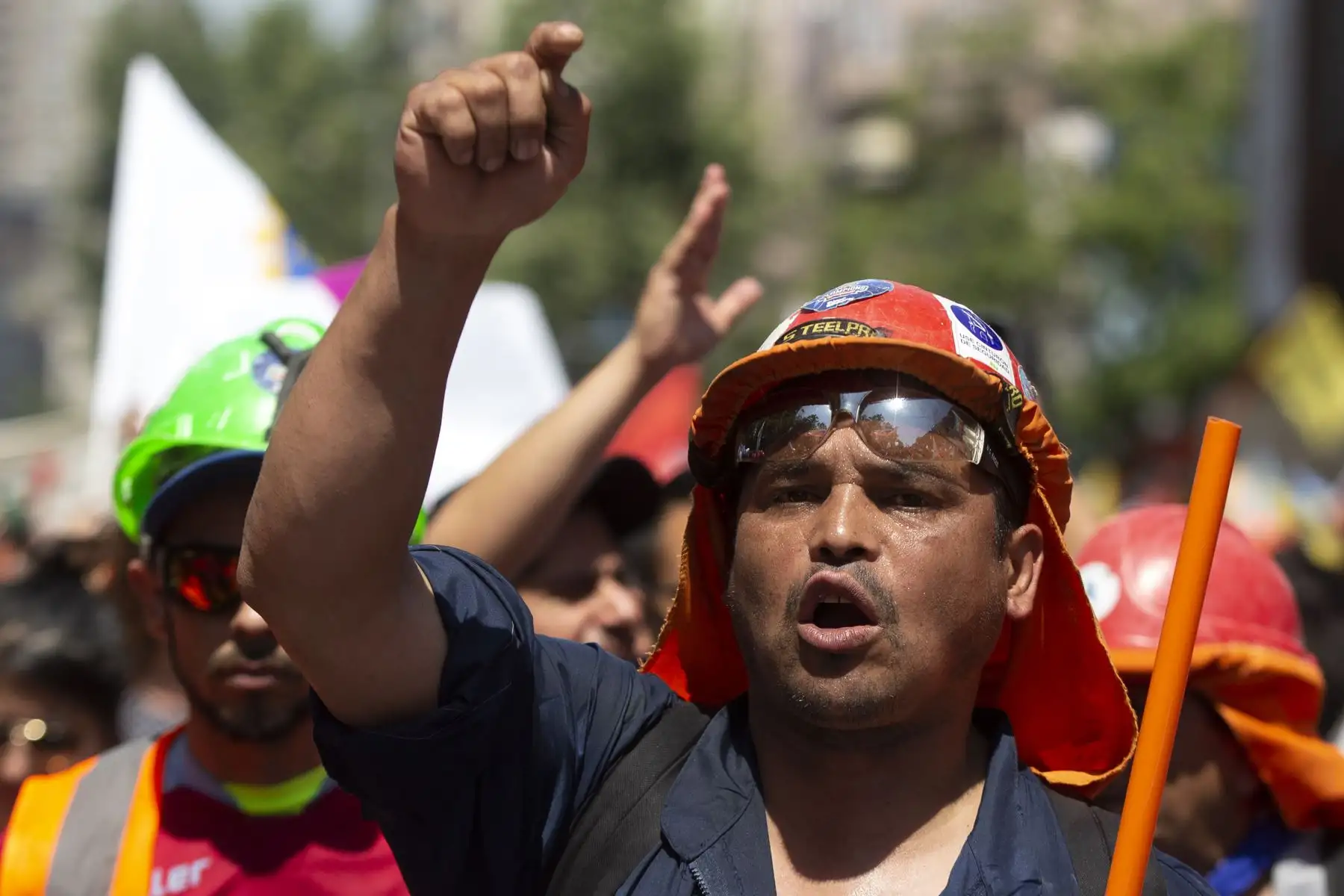 Los mineros se manifiestan contra el gobierno del presidente chileno Sebastián Piñera en Santiago de Chile.
Foto: AFP