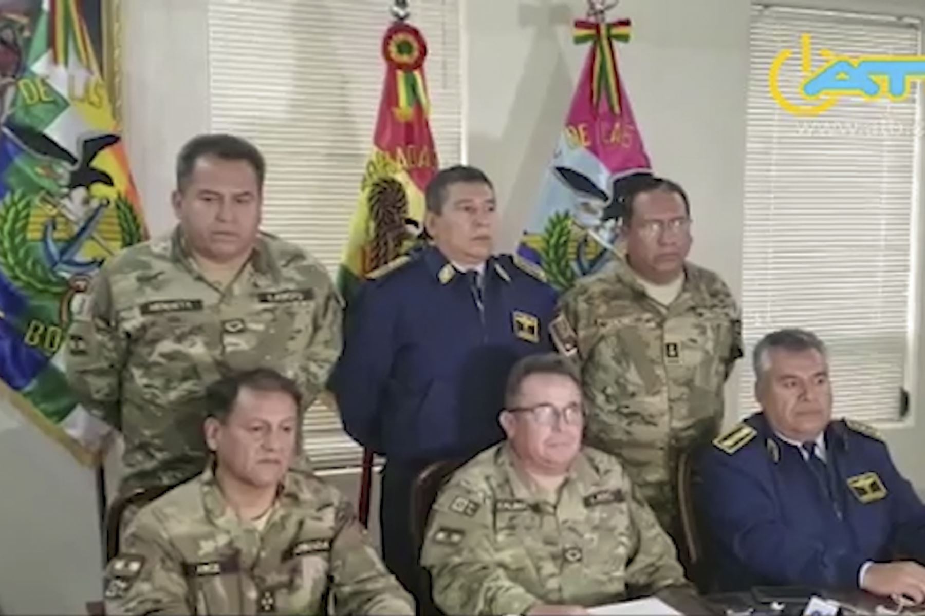 10 de noviembre de 2019,el comandante en jefe de las Fuerzas Armadas, Williams Kaliman, pidió la renuncia del presidente Evo Morales durante una conferencia de prensa. Foto: AFP