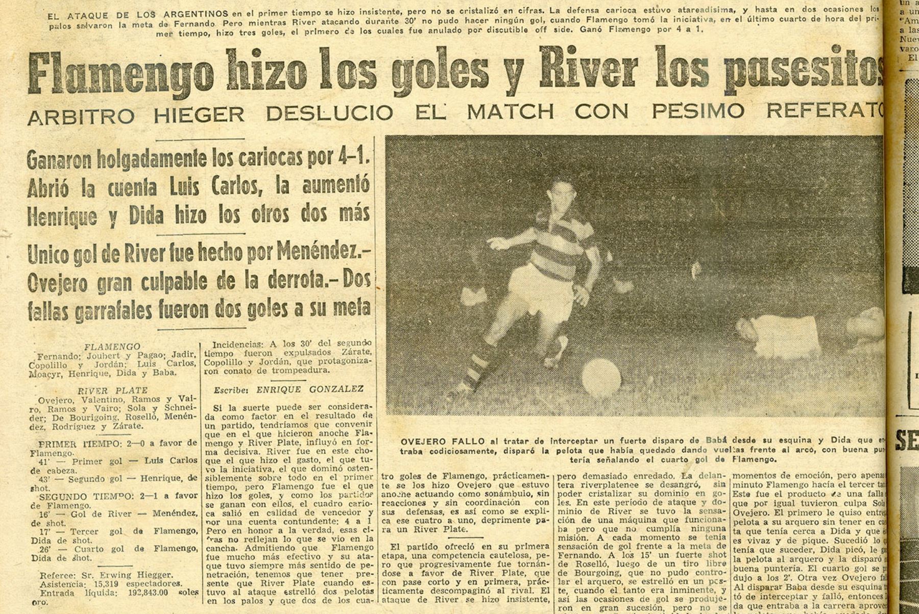 Flamengo y River Plate jugaron en Lima en 1959.