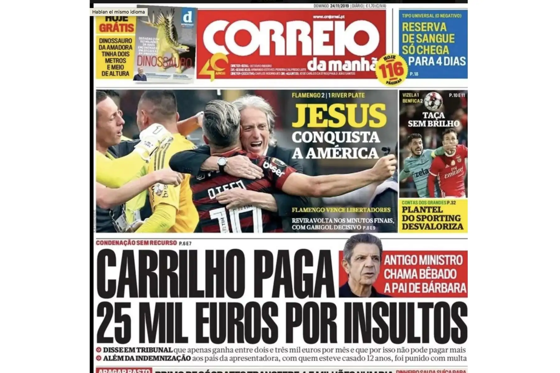 Las portadas de los diarios brasileños y portugueses destacan el histórico triunfo de Flamengo tras ganar la Copa Libertadores 2019 en Lima.