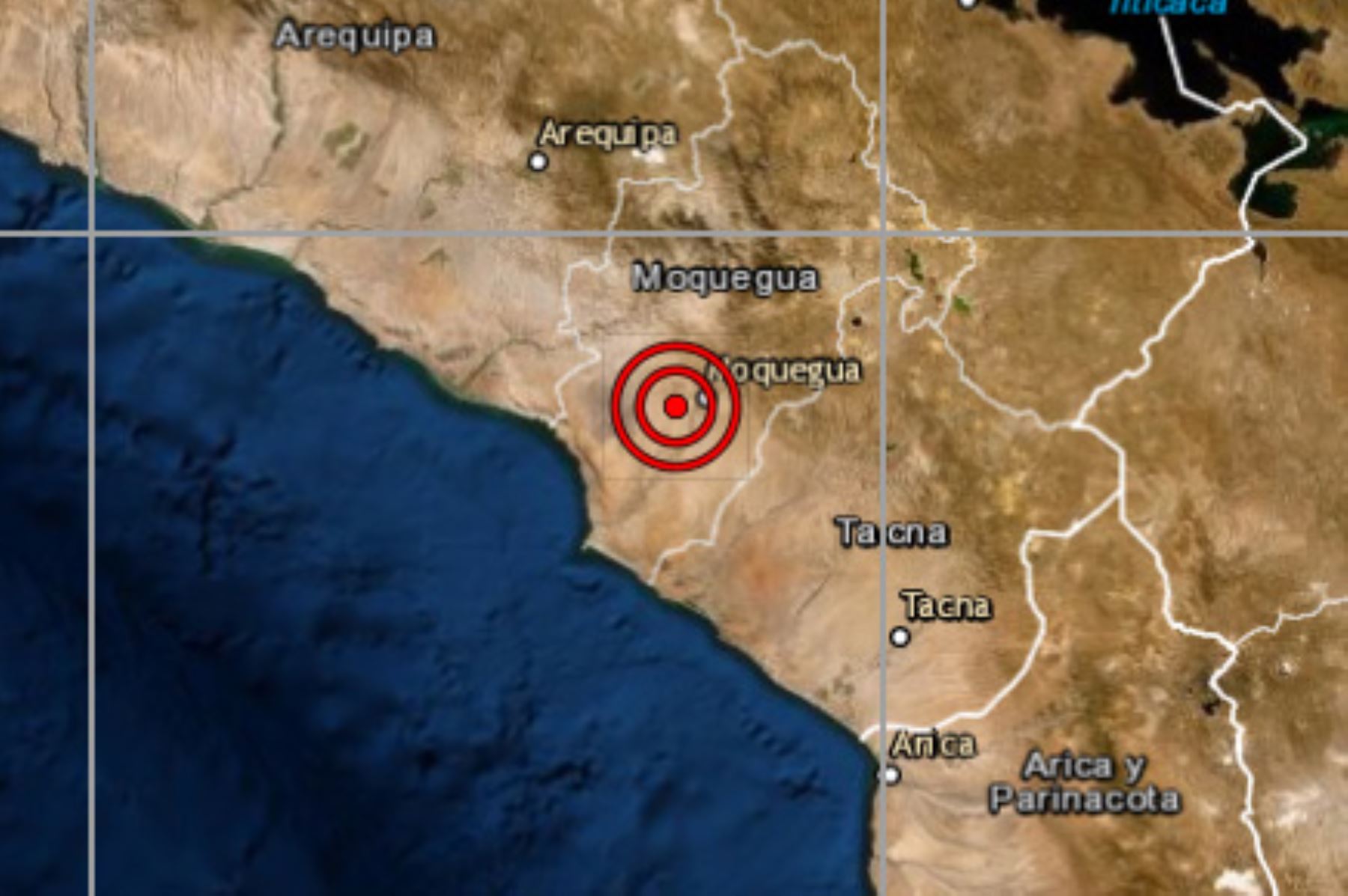 A 13 kilómetros al oeste de Moquegua, en la provincia de Mariscal Nieto, se registró esta tarde un sismo de magnitud 3.9.