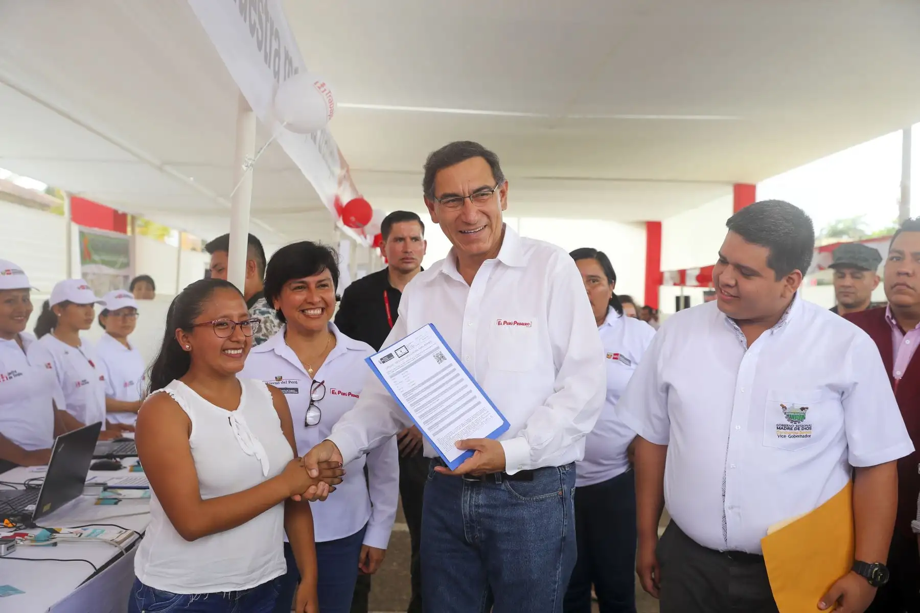 En Madre de Dios, el Jefe de Estado participa en la ceremonia de inicio de obras de proyectos de infraestructura básica del programa Trabaja Perú. Foto: ANDINA/ Prensa Presidencia