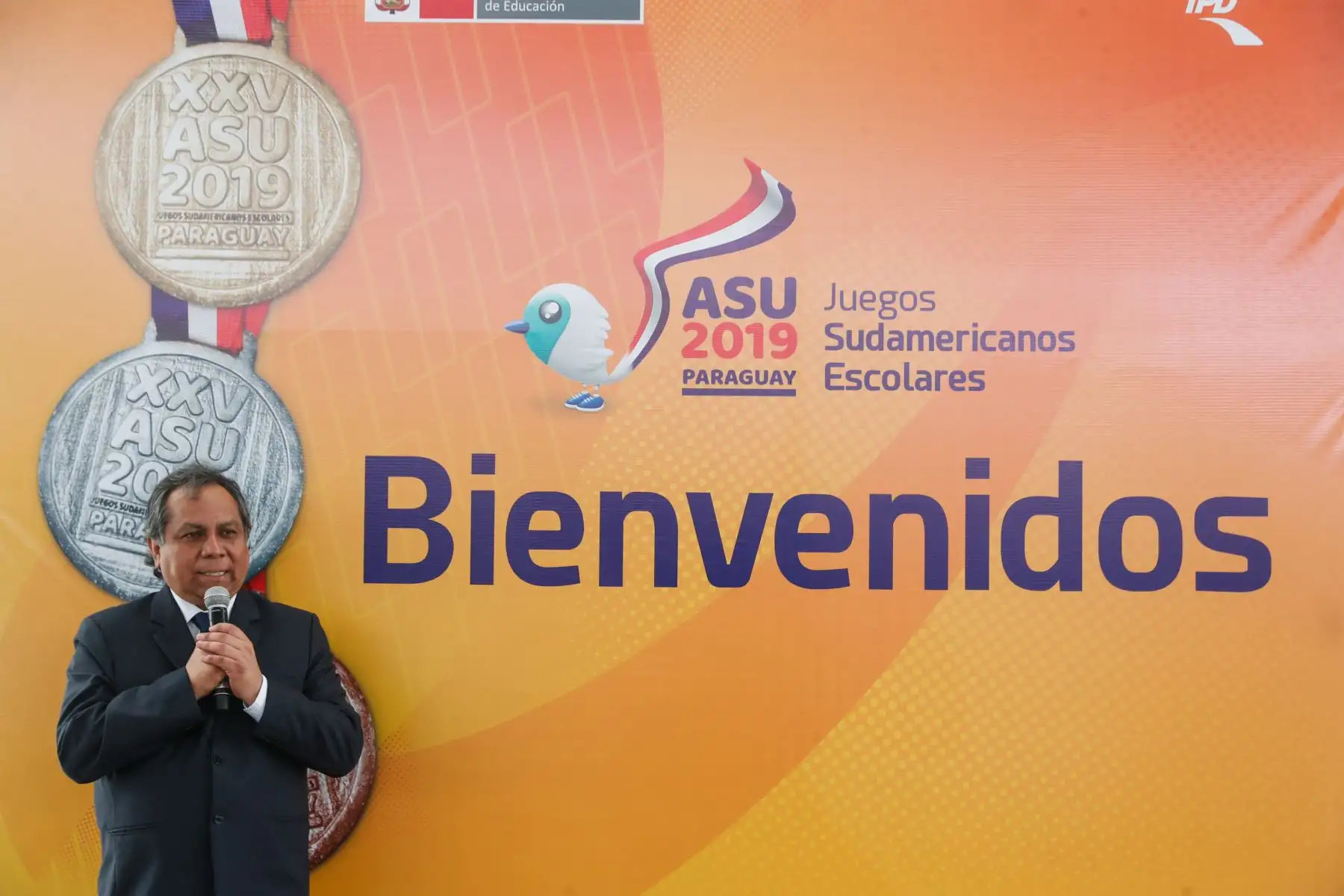Palabras del Vice ministro, Guido  Rospigliosi en reconocimiento a delegación de  participantes de los Juegos Sudamericanos Escolares Asunción 2019. Foto: ANDINA/Renato Pajuelo