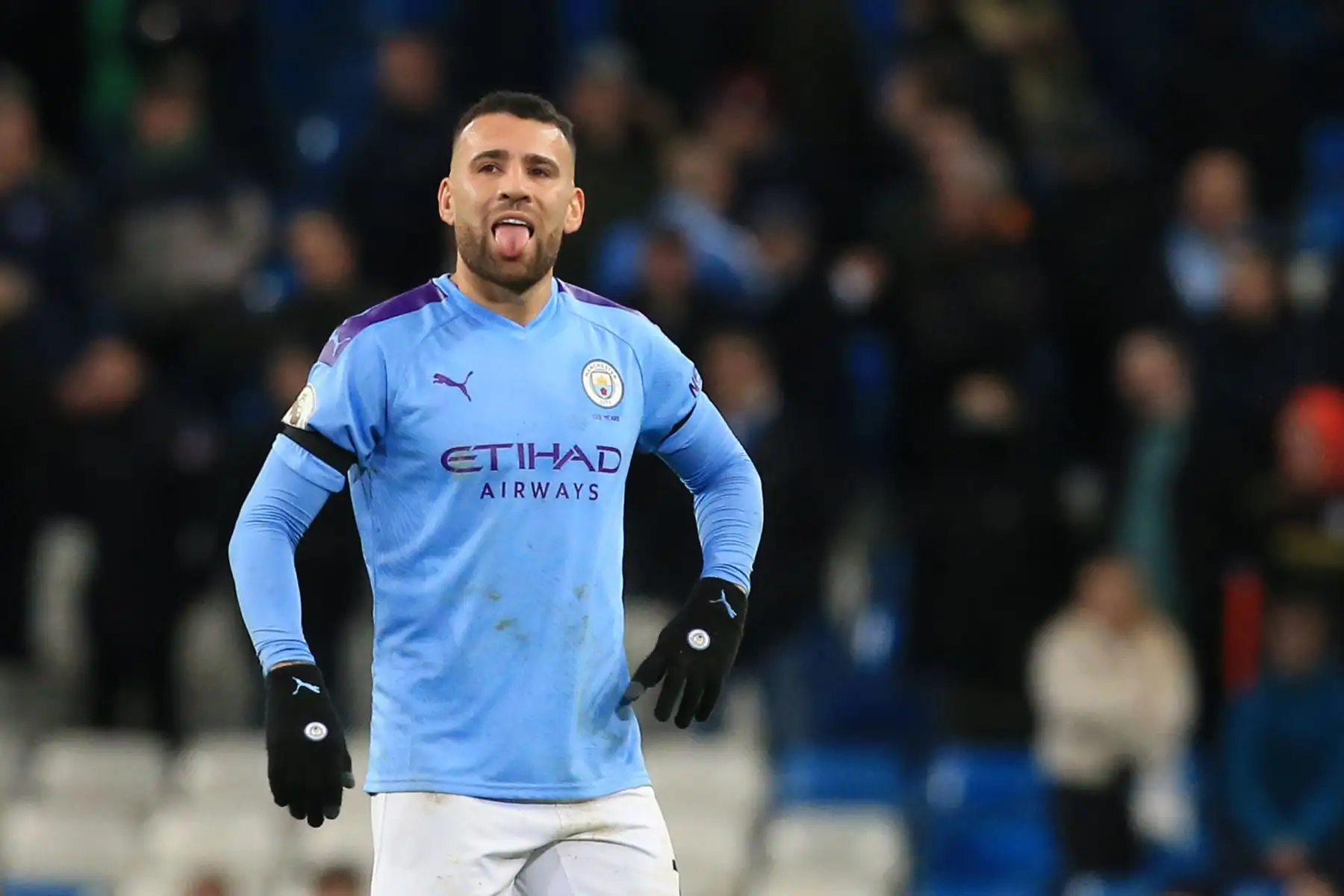 El defensor argentino del Manchester City, Nicolas Otamendi, reacciona al final del partido de fútbol de la Premier League inglesa entre el Manchester City y el Manchester United.
Foto: AFP
