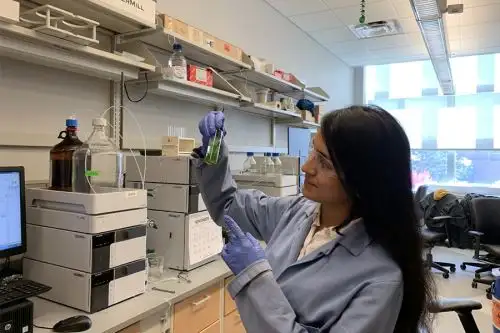 Científica peruana Rosa Vásquez analiza muestras de algas de Michigan, donde cursa su doctorado