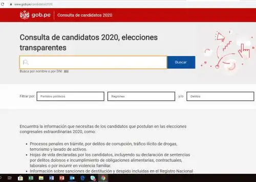 Plataforma web Candidatos 2020.