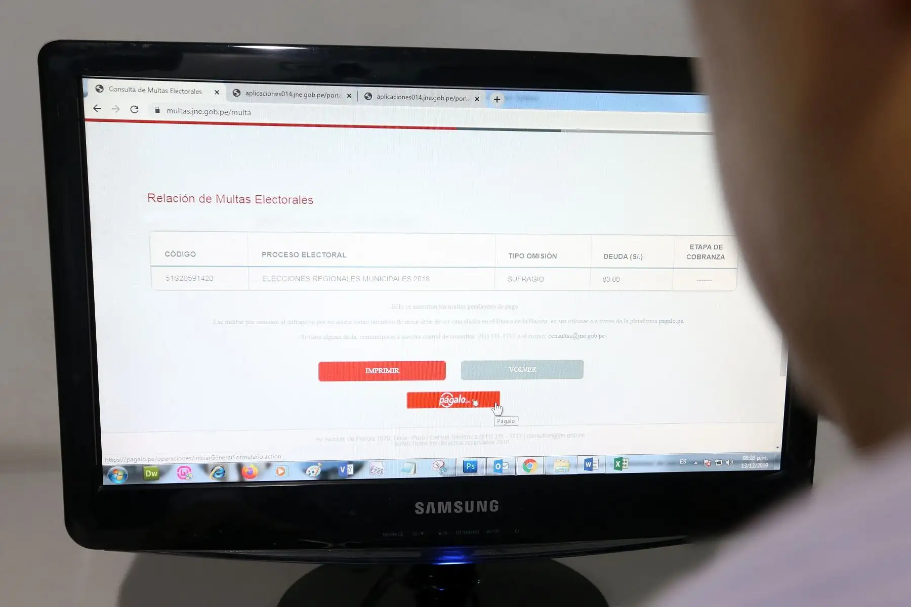 Pago de multas a través del portal del JNE. Foto: Difusión.