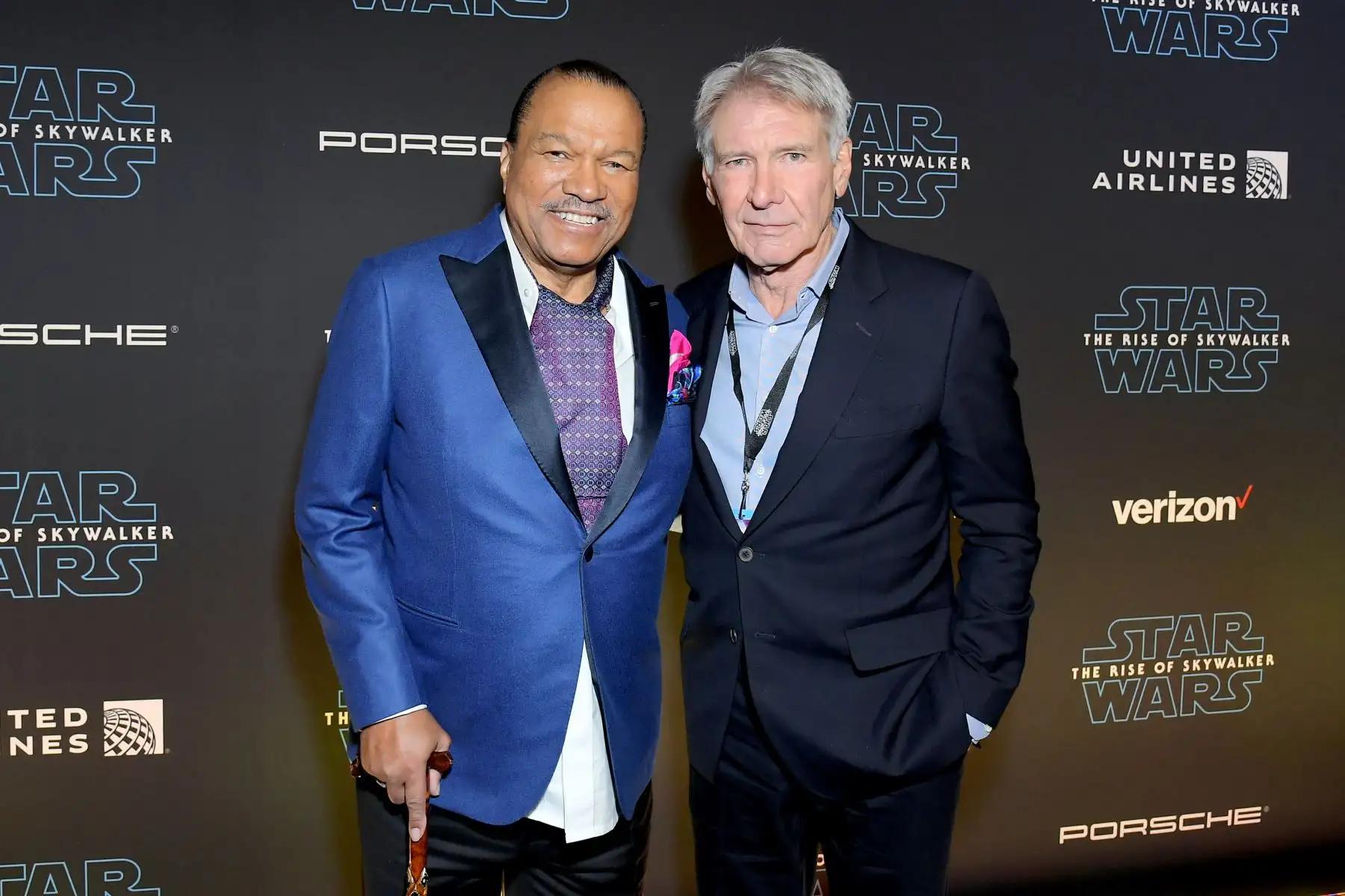 William December Williams Jr. y Harrison Ford, durante la espectacular premier en los Angeles de Star Wars “El Ascenso de Skywalker”. Foto: @starwars