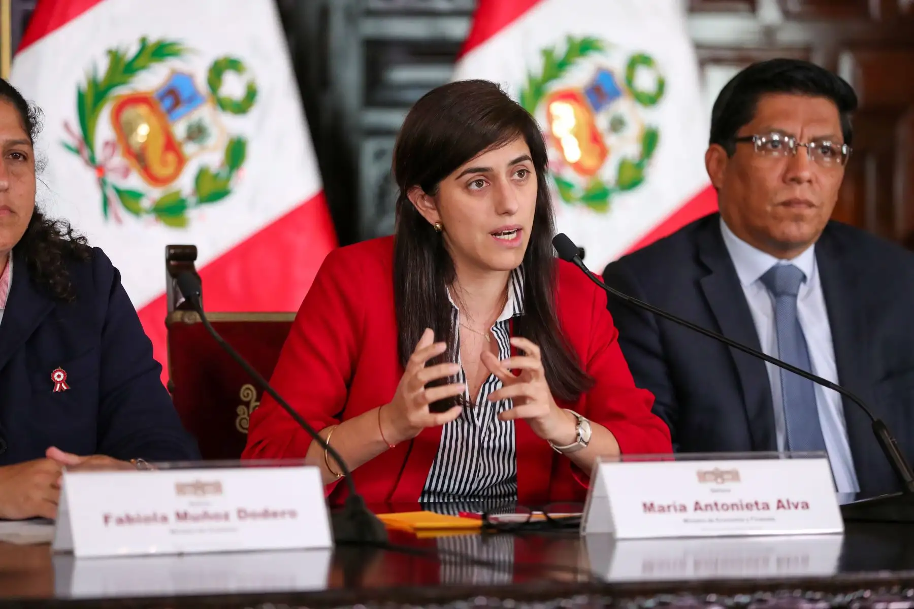 Ministra de Economía, María Antonieta Alva brinda una conferencia de prensa sobre los acuerdos adoptados en sesión del Consejo de Ministros.
Foto: PCM