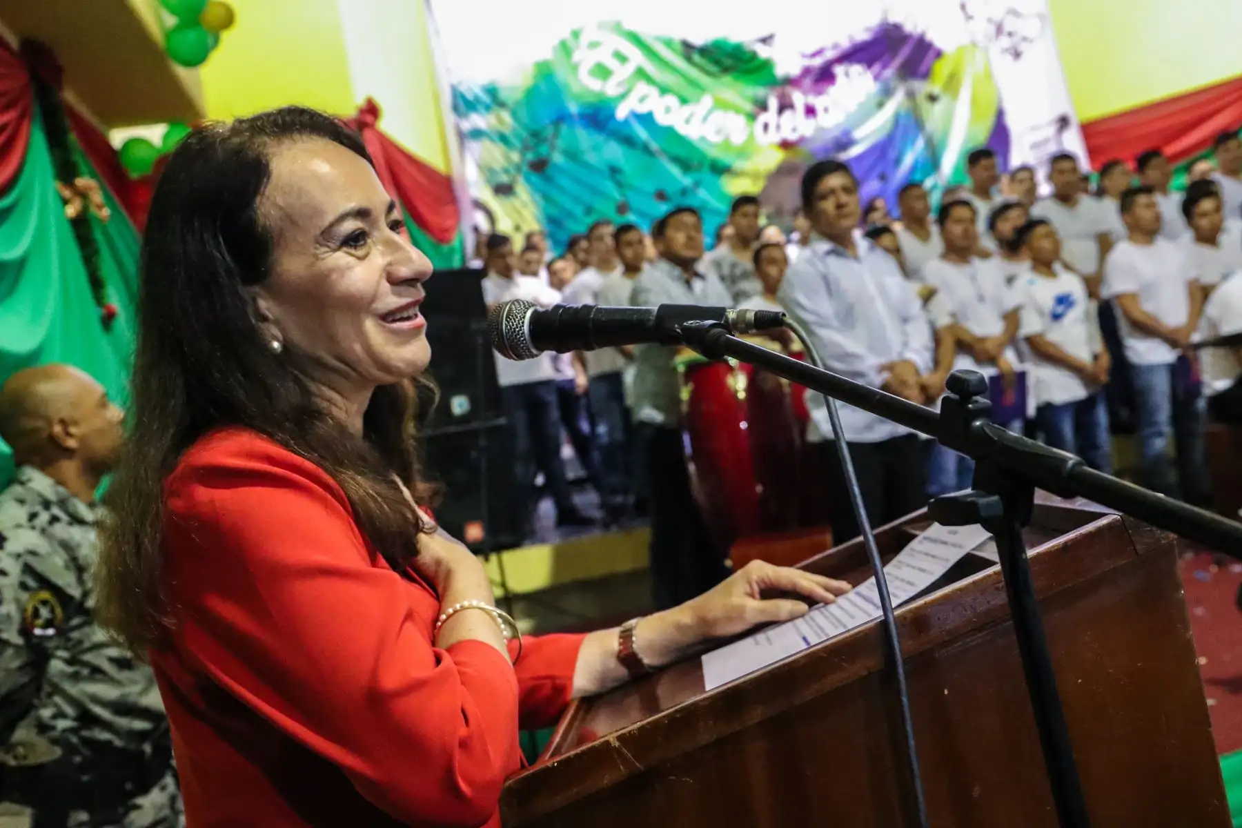 Ministra de Justicia , Ana Teresa Revilla participa en  la muestra artística “ El poder del arte ” en la que presentó los avances en resocialización de internos e internas de los penales de Callao, Miguel Castro Castro, Lurigancho y Mujeres Chorrillos.
Foto: Difusión INPE