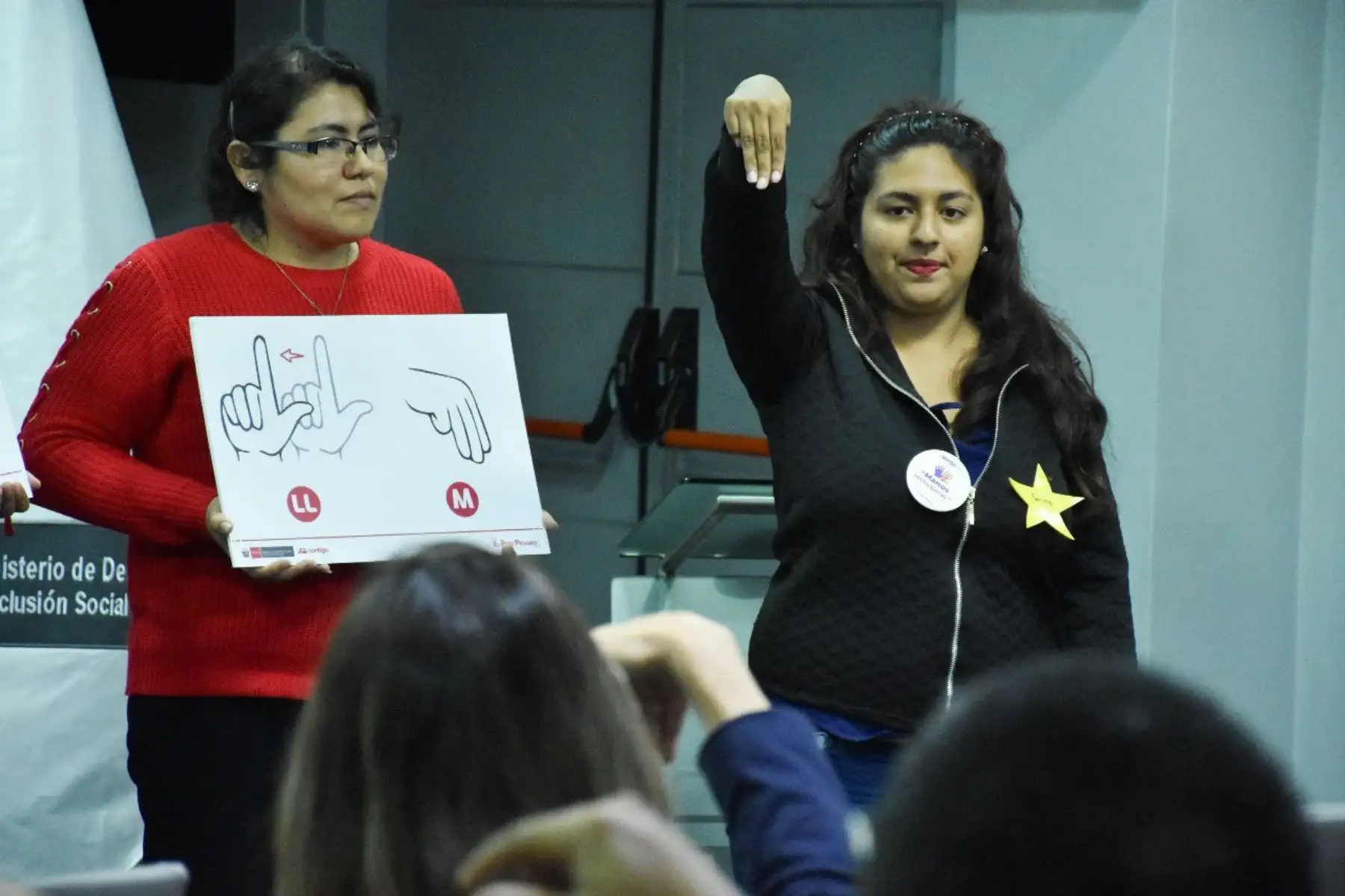 Funcionarios y colaboradores del Ministerio de Desarrollo e Inclusión Social (Midis) y de los programas sociales adscritos al sector participaron en jornadas de instrucción en Lengua de Señas Peruana, con la finalidad de derrumbar las barreras comunicacionales y optimizar una atención inclusiva a las personas con discapacidad auditiva.