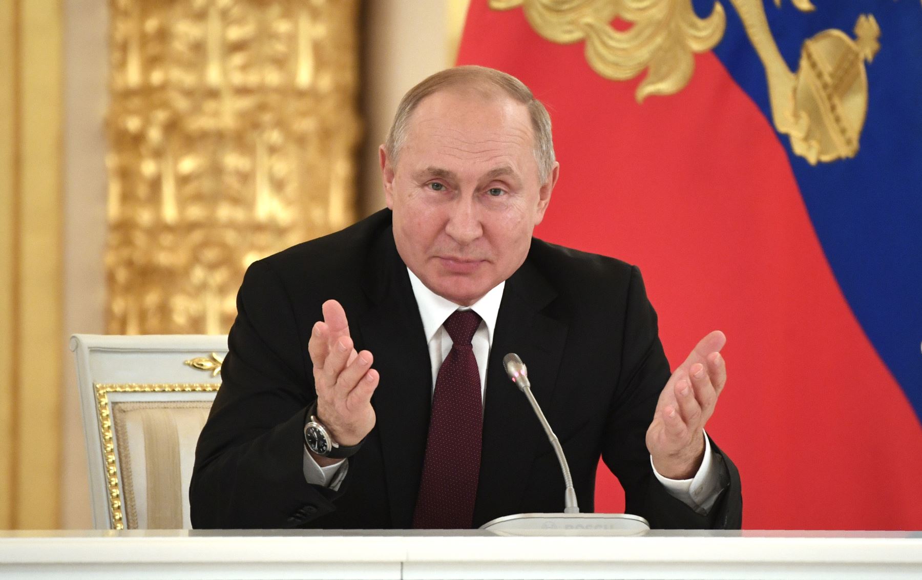 El presidente ruso, Vladimir Putin, durante su reunión con la comunidad empresarial en el Kremlin en Moscú. Foto: AFP