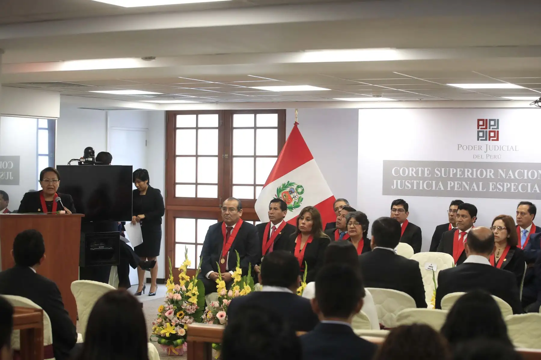 La jueza Inés Villa Bonilla, presidenta de la corte superior de justicia especializada en delitos de crimen organizado y de corrupción de funcionarios, durante la ceremonia de inicio del año judicial. Foto: ANDINA/ Juan Carlos Guzmán