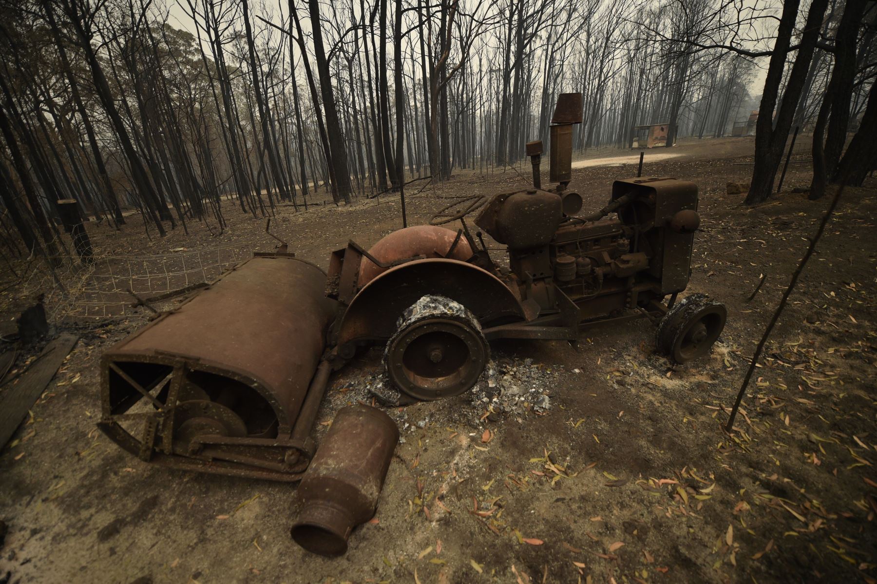 Se ve maquinaria agrícola quemada en una propiedad en Kangaroo Valley, en el estado australiano de Nueva Gales del Sur.
Foto: AFP