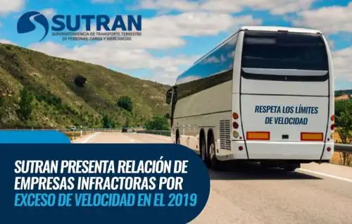 Sutran presenta relación de Empresas infractoras por exceso de velocidad en el 2019