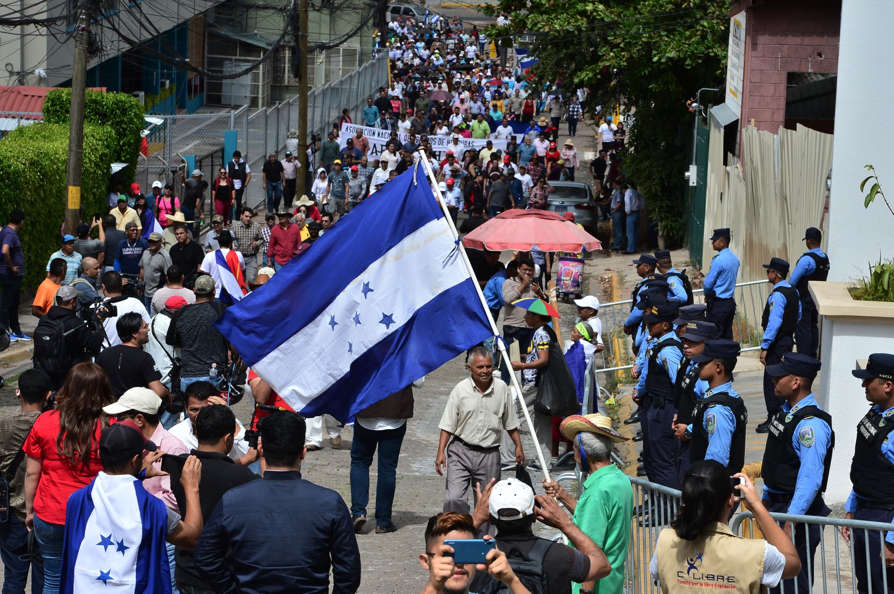 Hondureños marcharon este domingo en Tegucigalpa para pedir la continuidad de la misión anticorrupción de la OEA. Foto: AFP