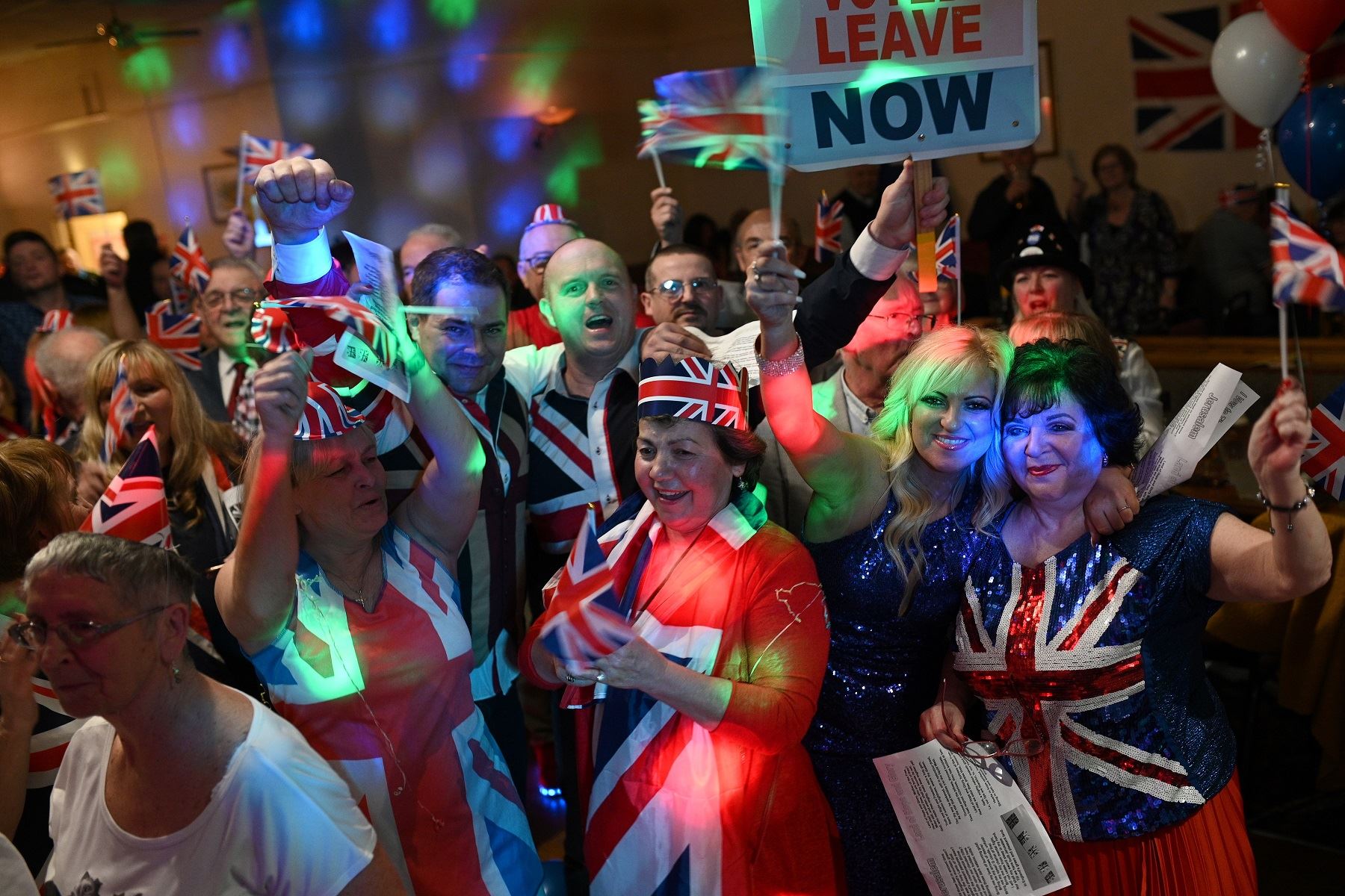 Celebración por el Brexit o salida del Reino Unido de la Unión Europea. Foto: AFP.