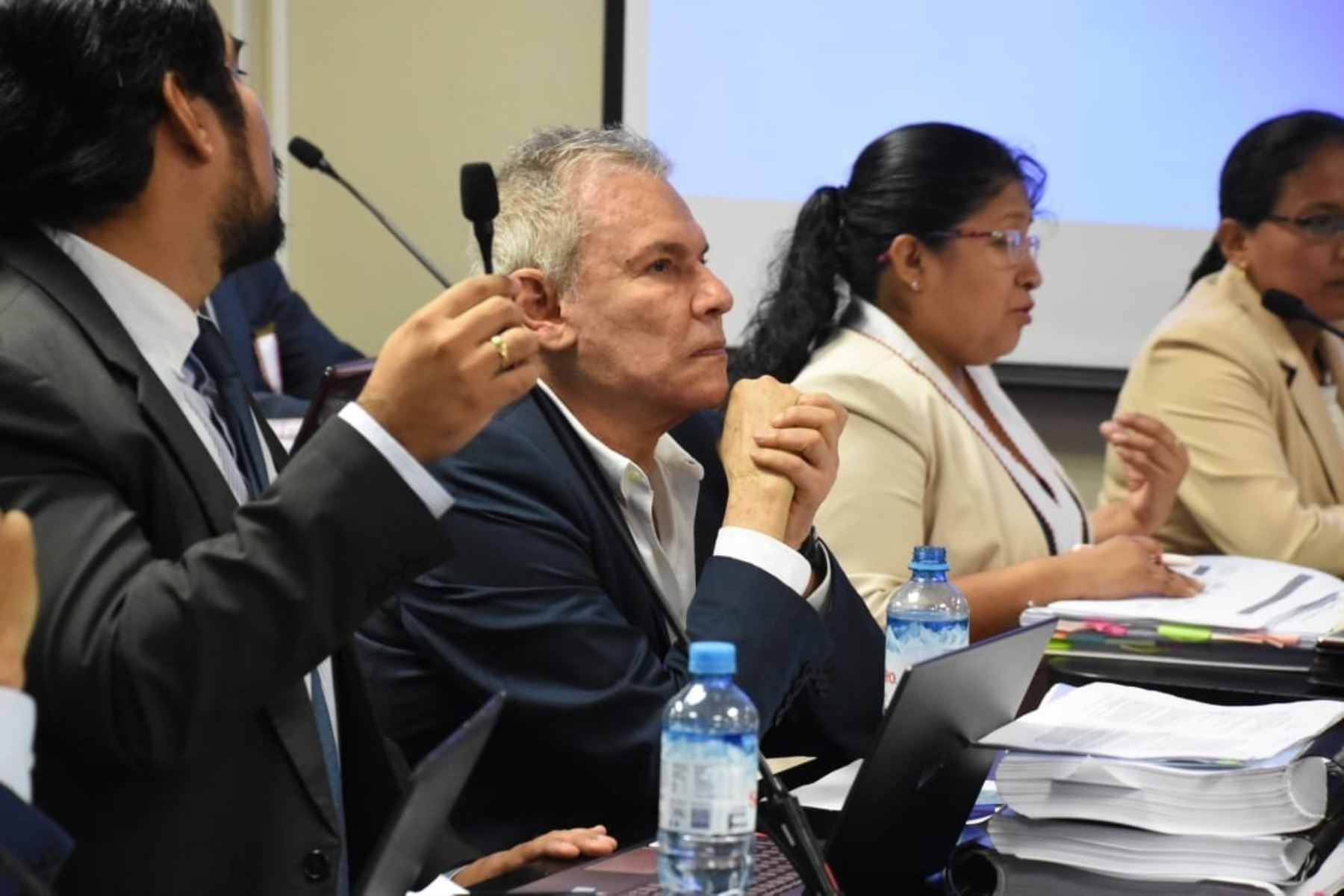 Ex alcalde de Lima, Luis Castañeda Lossio, asiste a audiencia donde se resolverá un pedido de prisión preventiva en su contra por 36 meses. Foto Poder Judicial.
